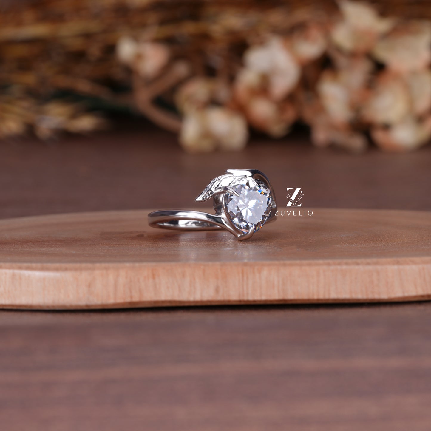 Grey Heart Moissanite Ring