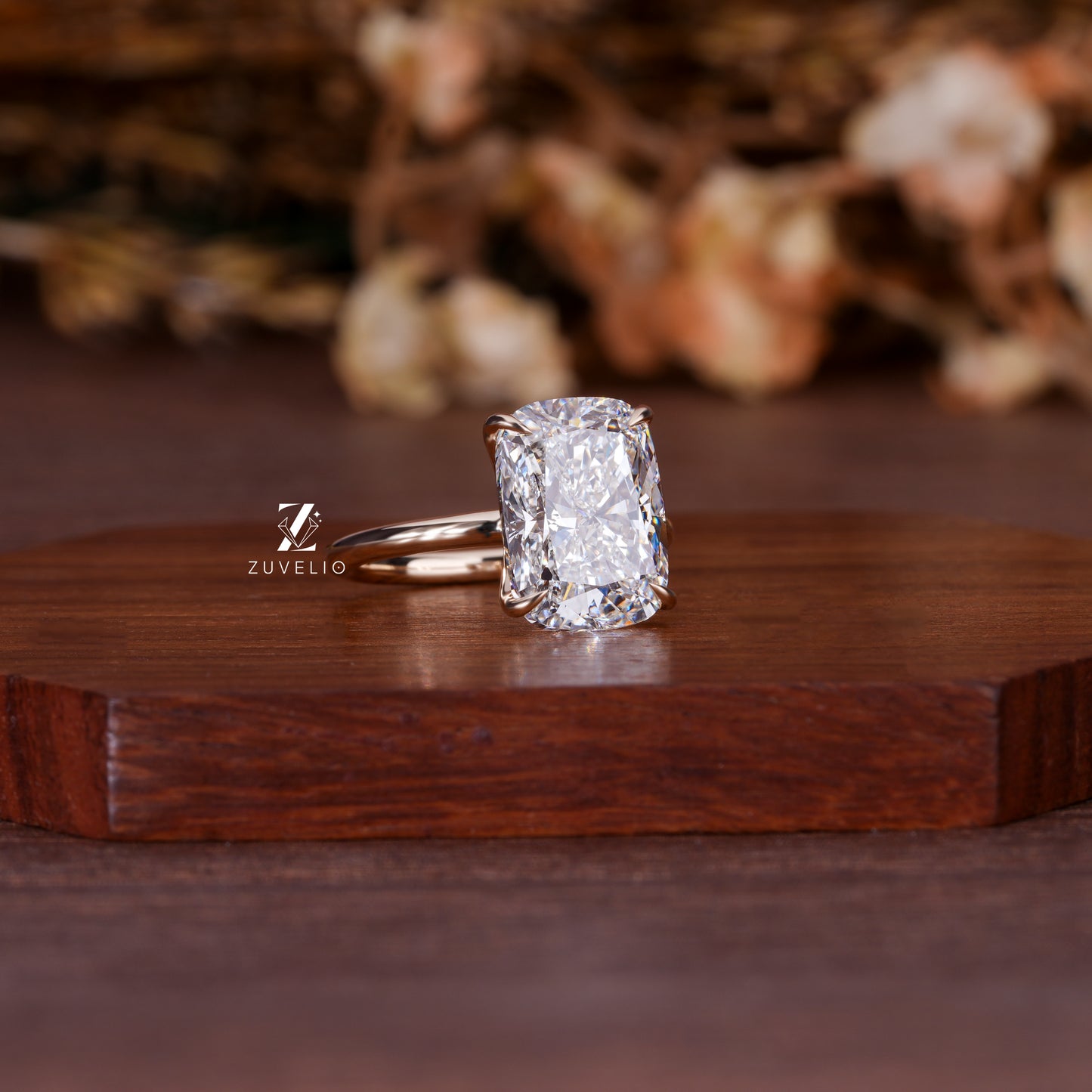 Cushion Cut Lab Diamond Engagement Ring in Rose Gold