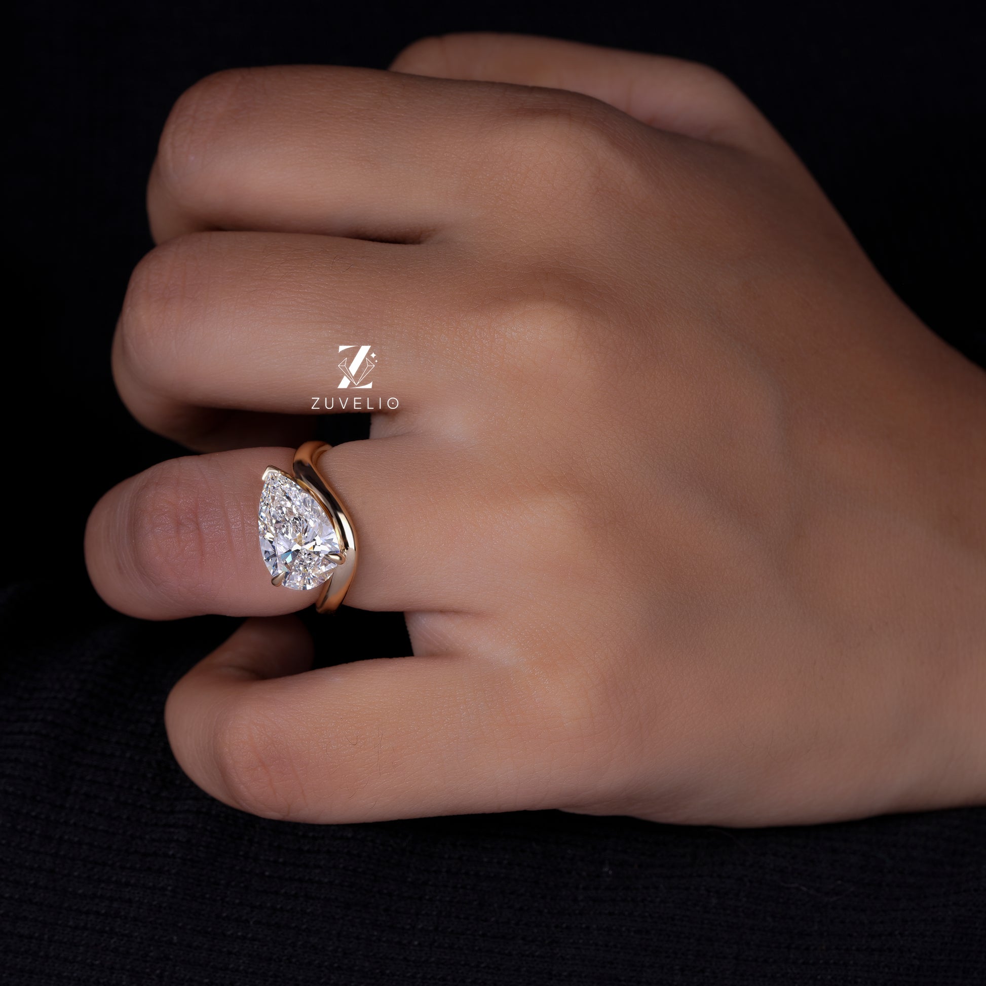 Pear Cut Lab Diamond Engagement Ring in Rose Gold