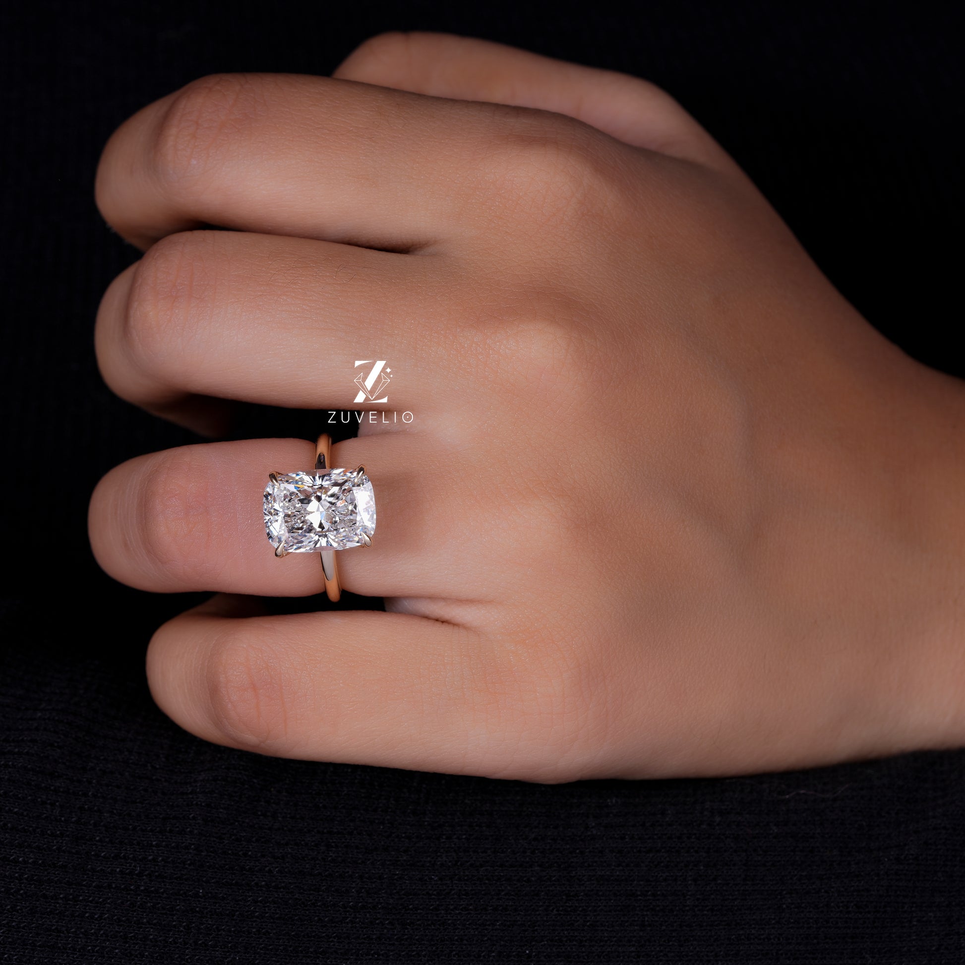 Elongated Cushion Cut Lab Diamond Engagement Ring