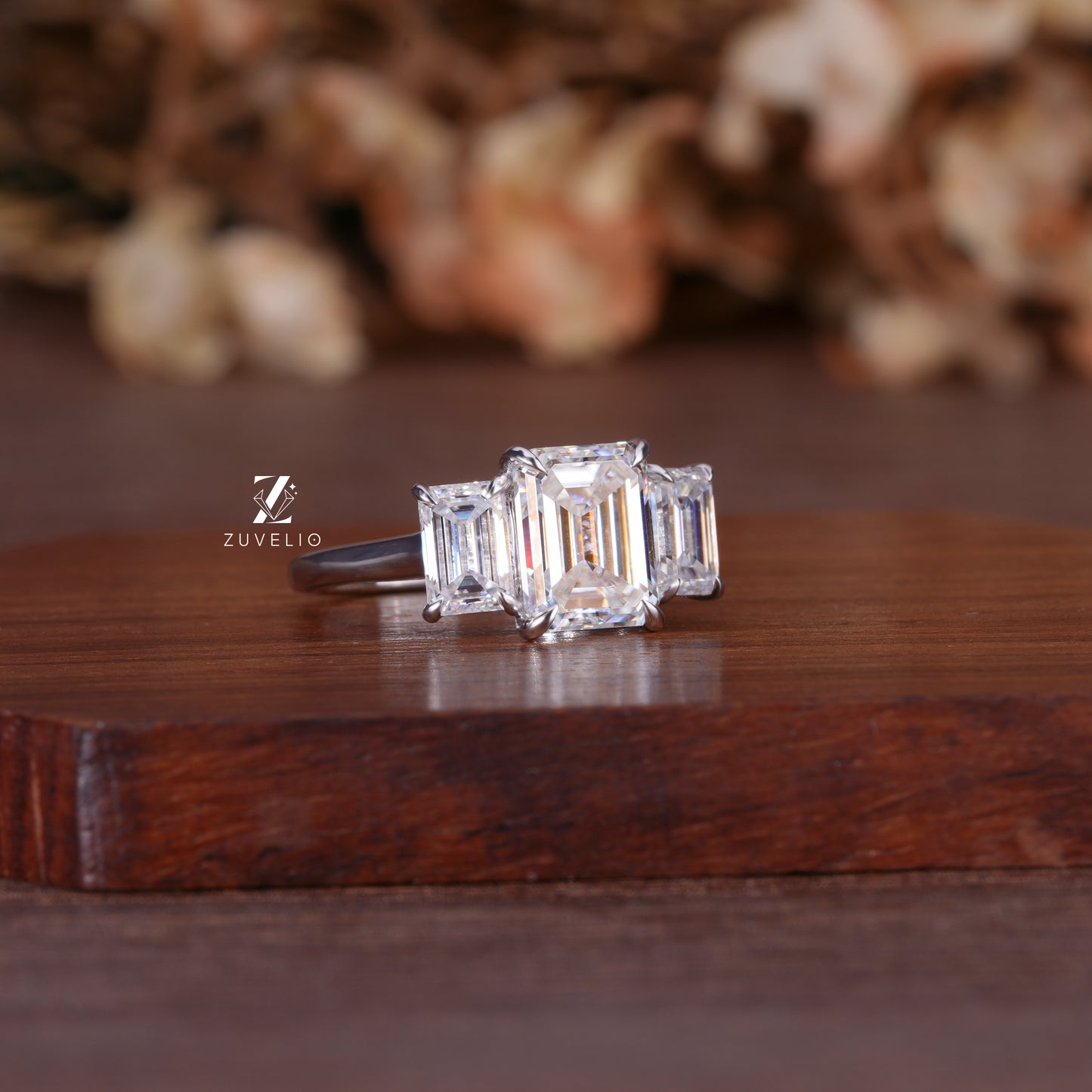 Emerald Trio Engagement Ring