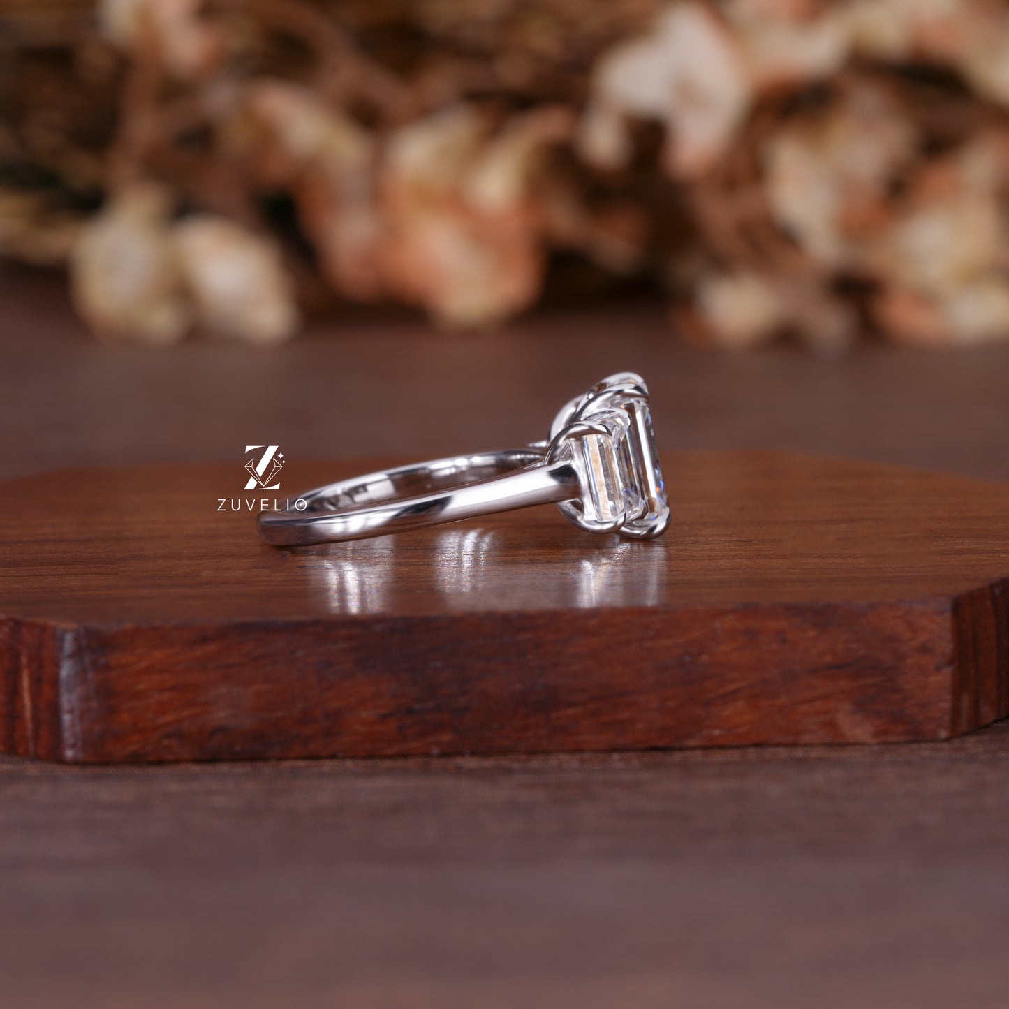 Emerald Trio Engagement Ring