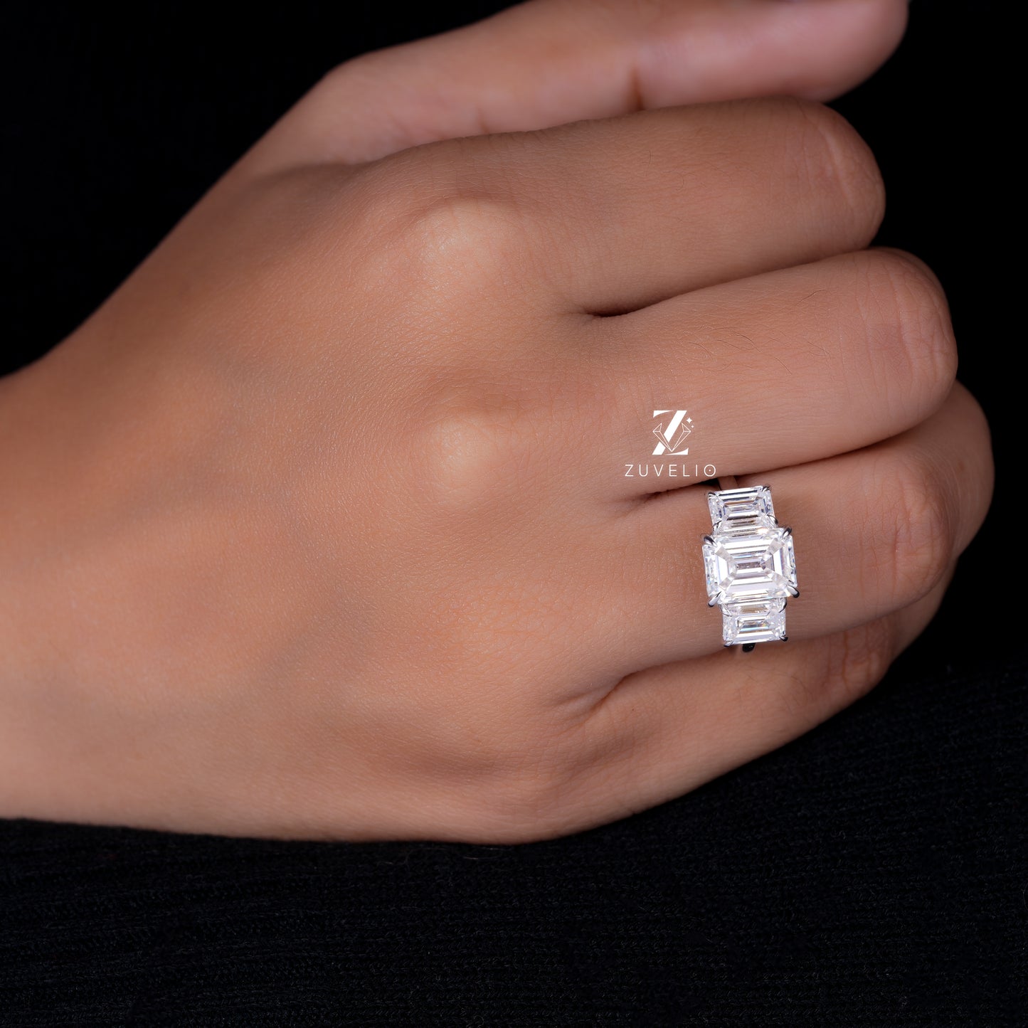 Emerald Trio Engagement Ring