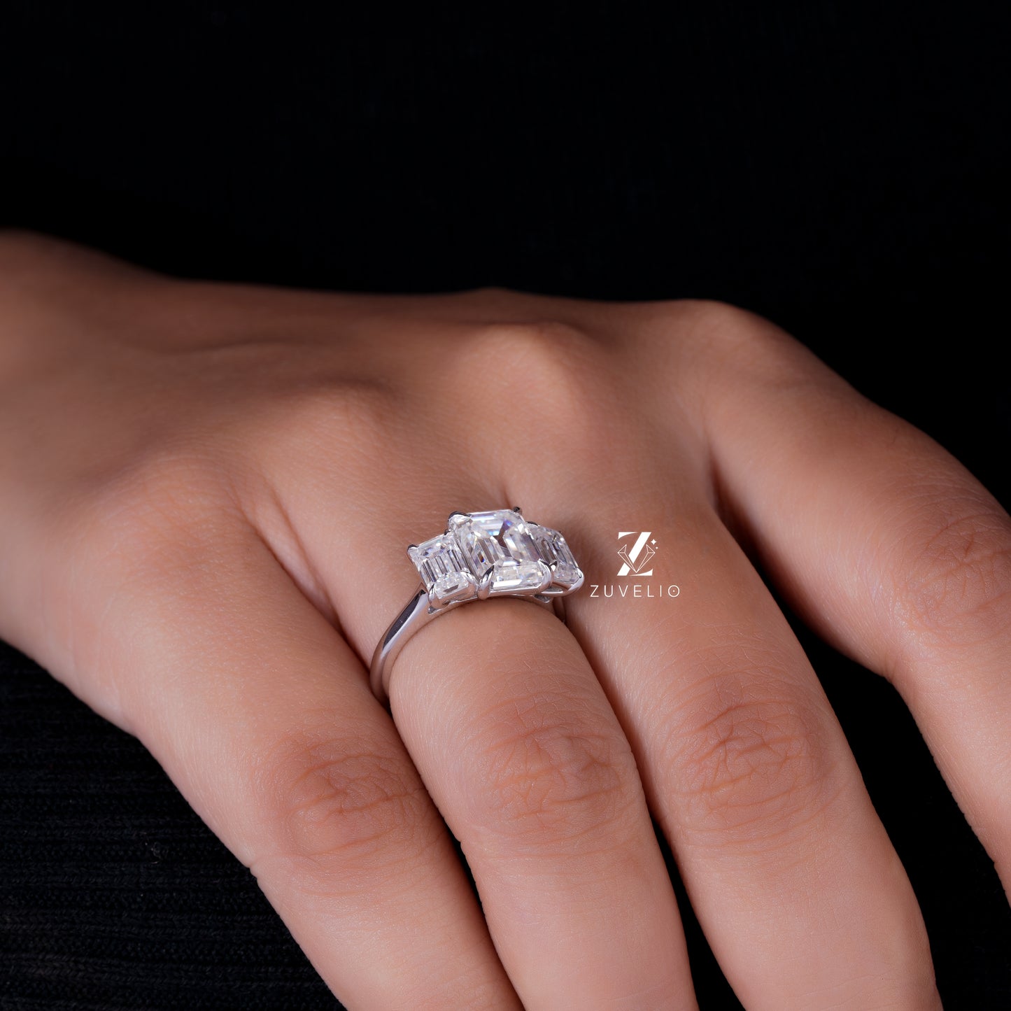 Emerald Trio Engagement Ring