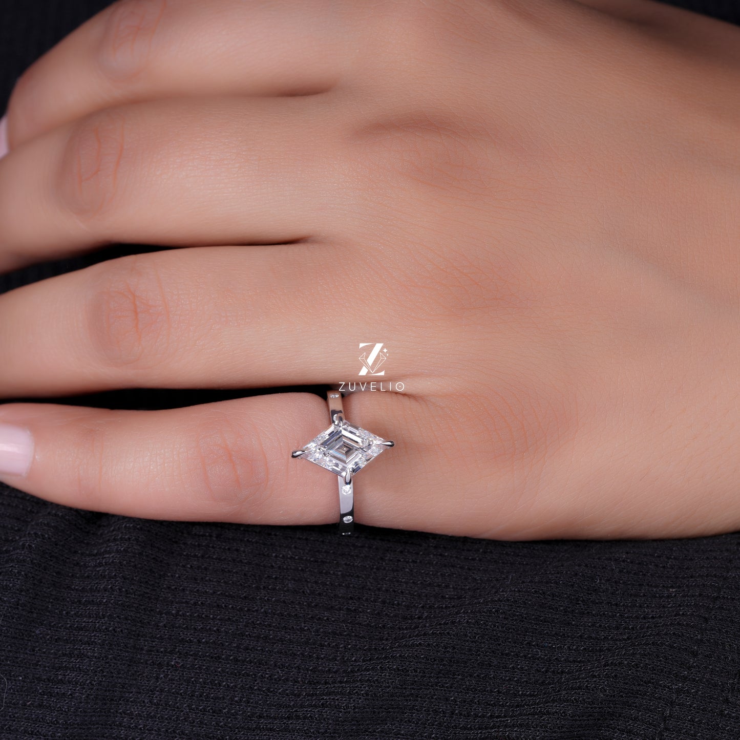 Lozenge Cut East-West Lab Diamond Ring
