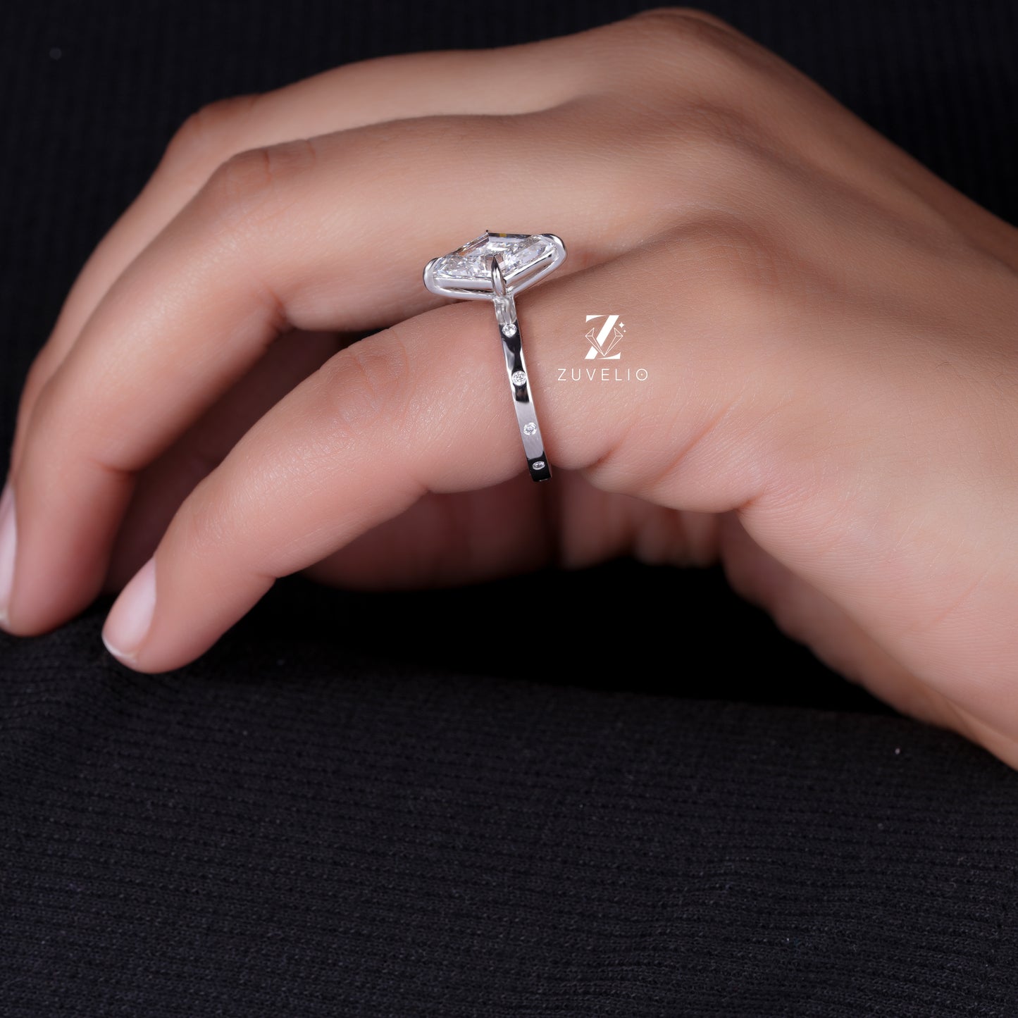 Lozenge Cut East-West Lab Diamond Ring