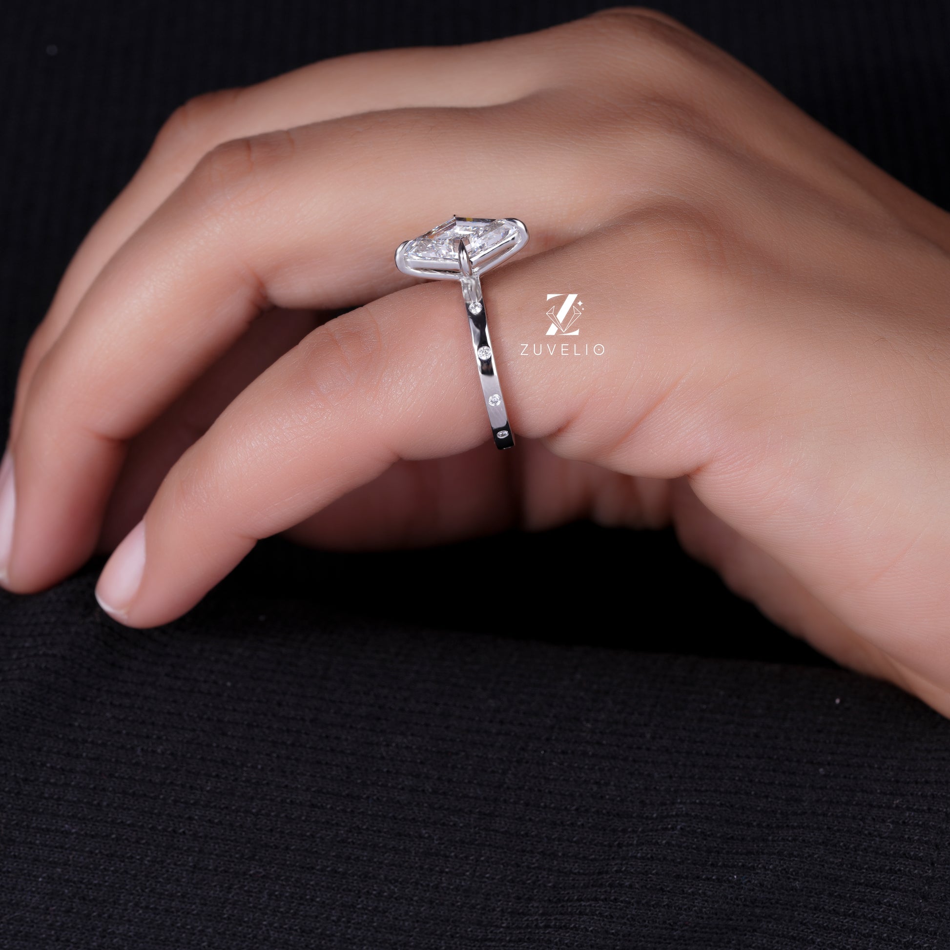 Lozenge Cut East-West Lab Diamond Ring