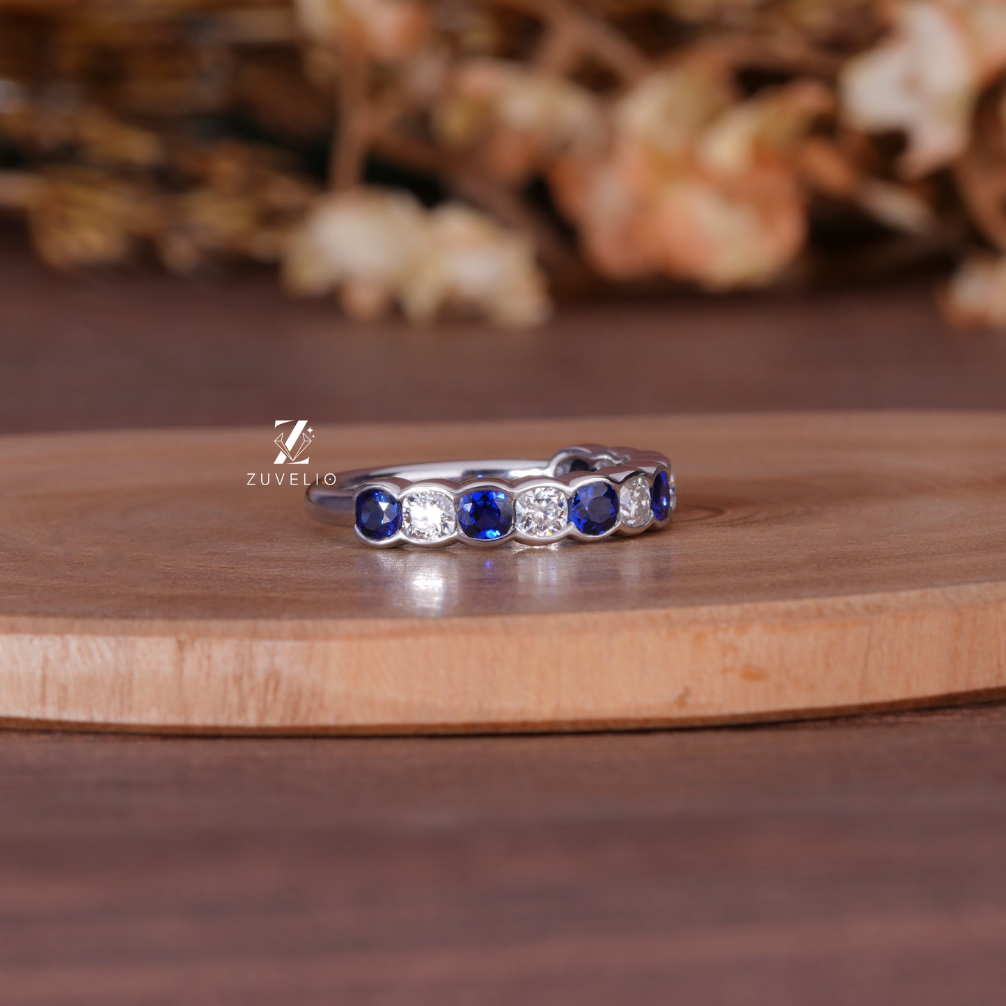 Cushion Sapphire Moissanite Band