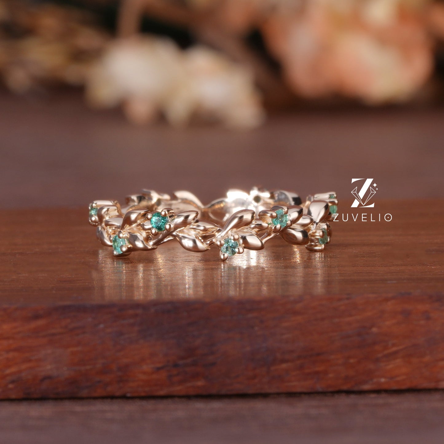 Floral Green Lab Sapphire Band