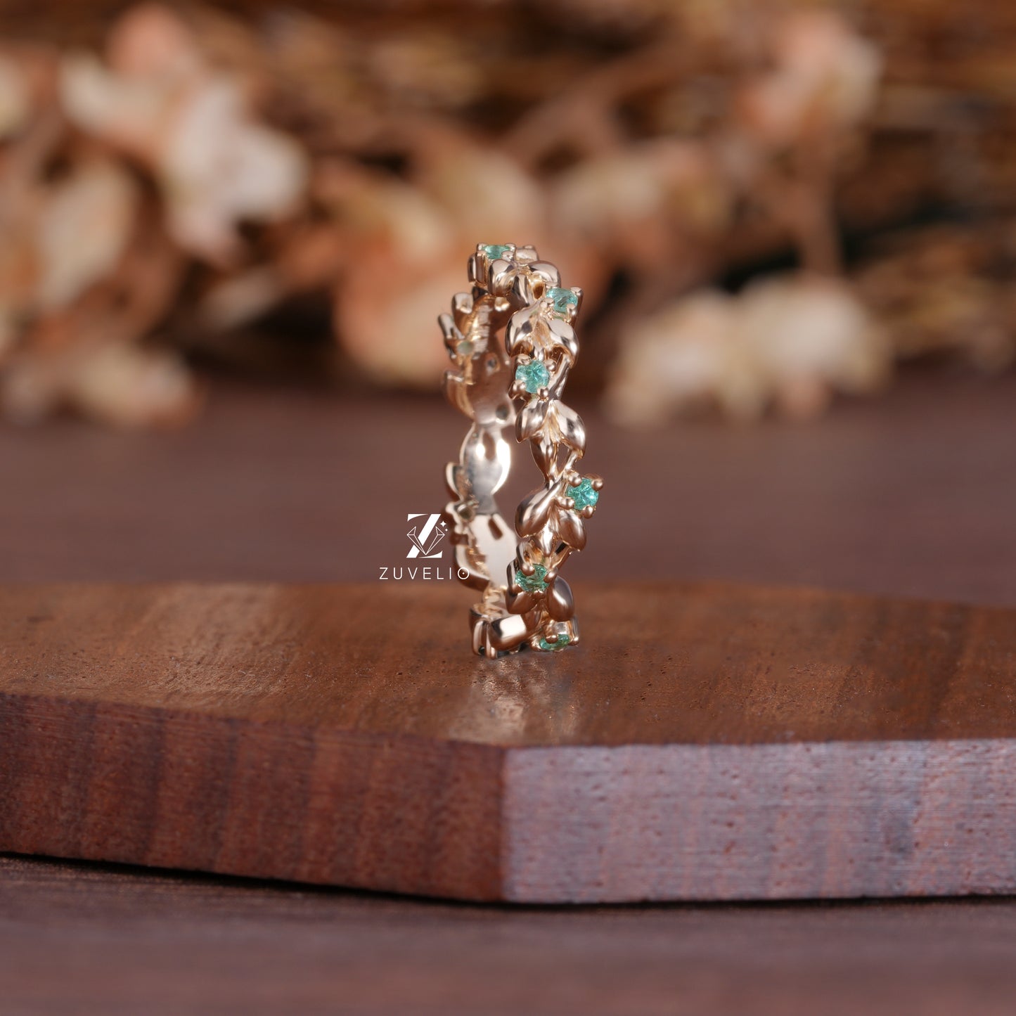 Floral Green Lab Sapphire Band