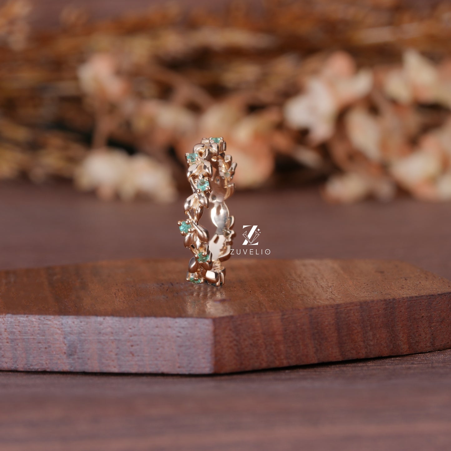 Floral Green Lab Sapphire Band