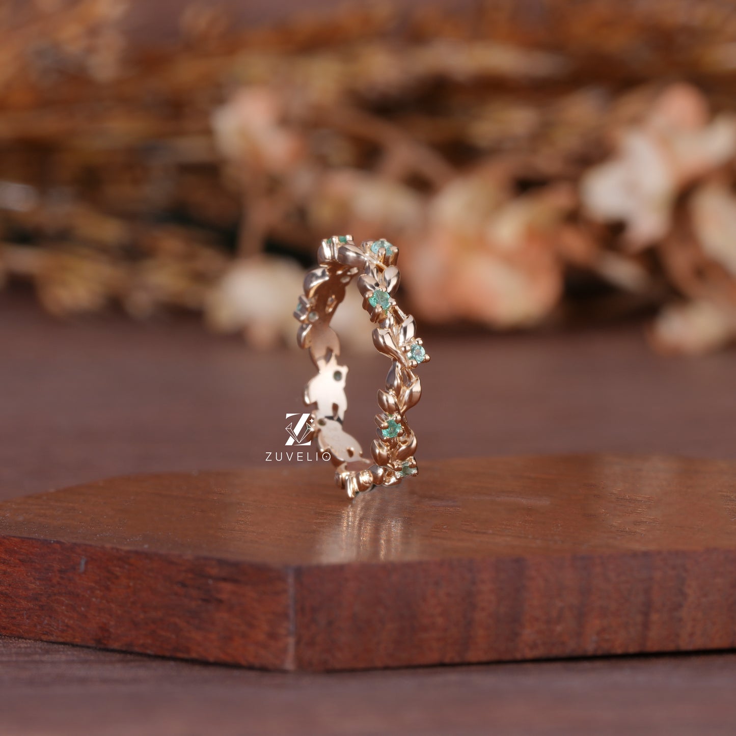 Floral Green Lab Sapphire Band