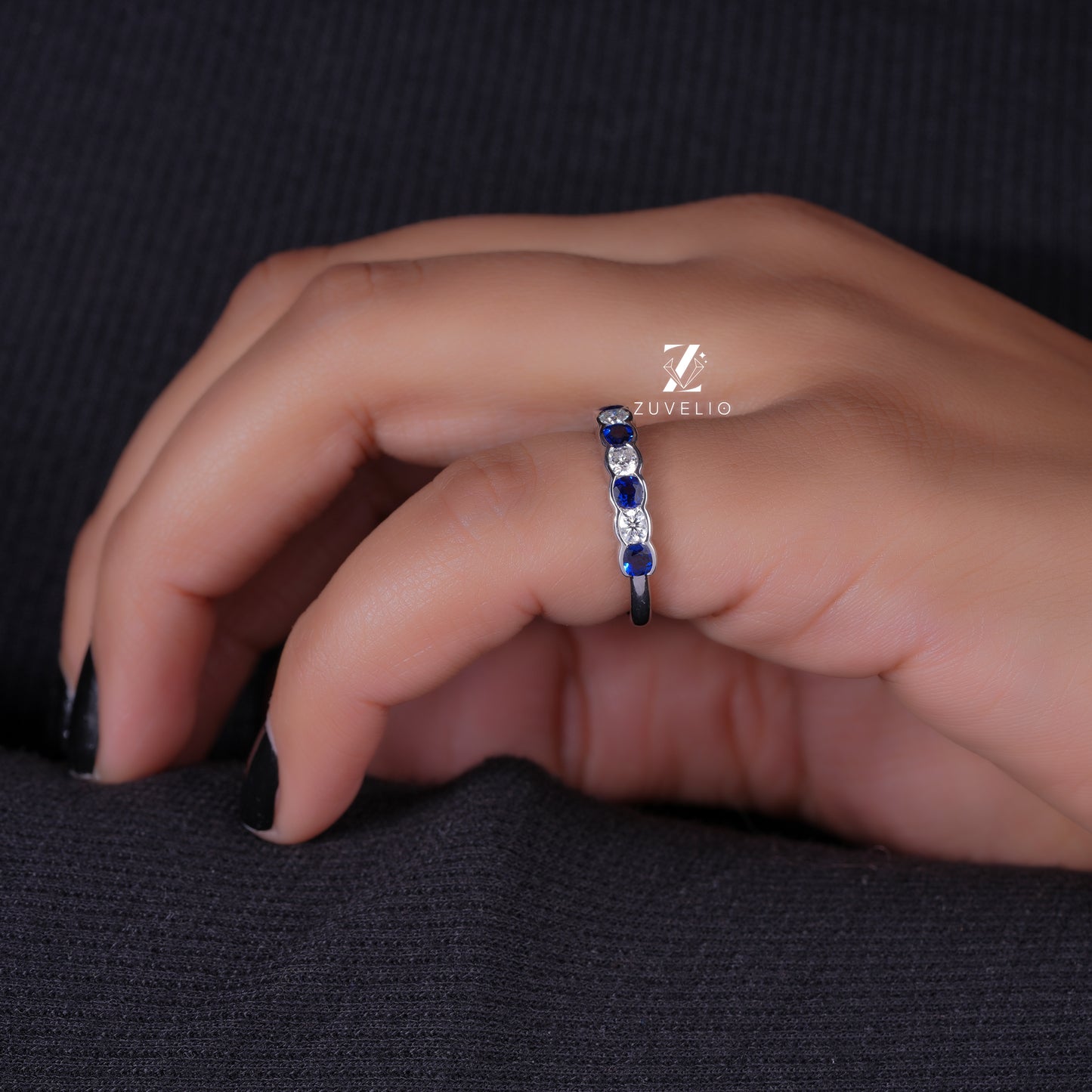 Cushion Sapphire Moissanite Band