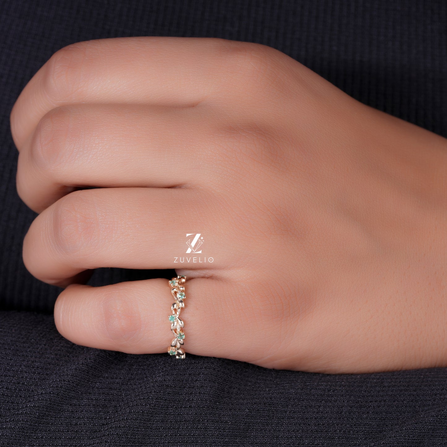Floral Green Lab Sapphire Band