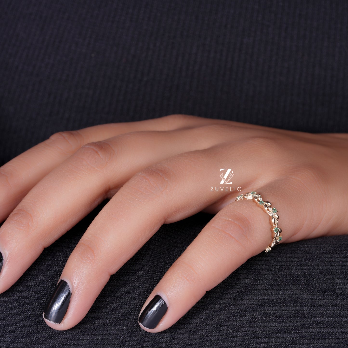 Floral Green Lab Sapphire Band