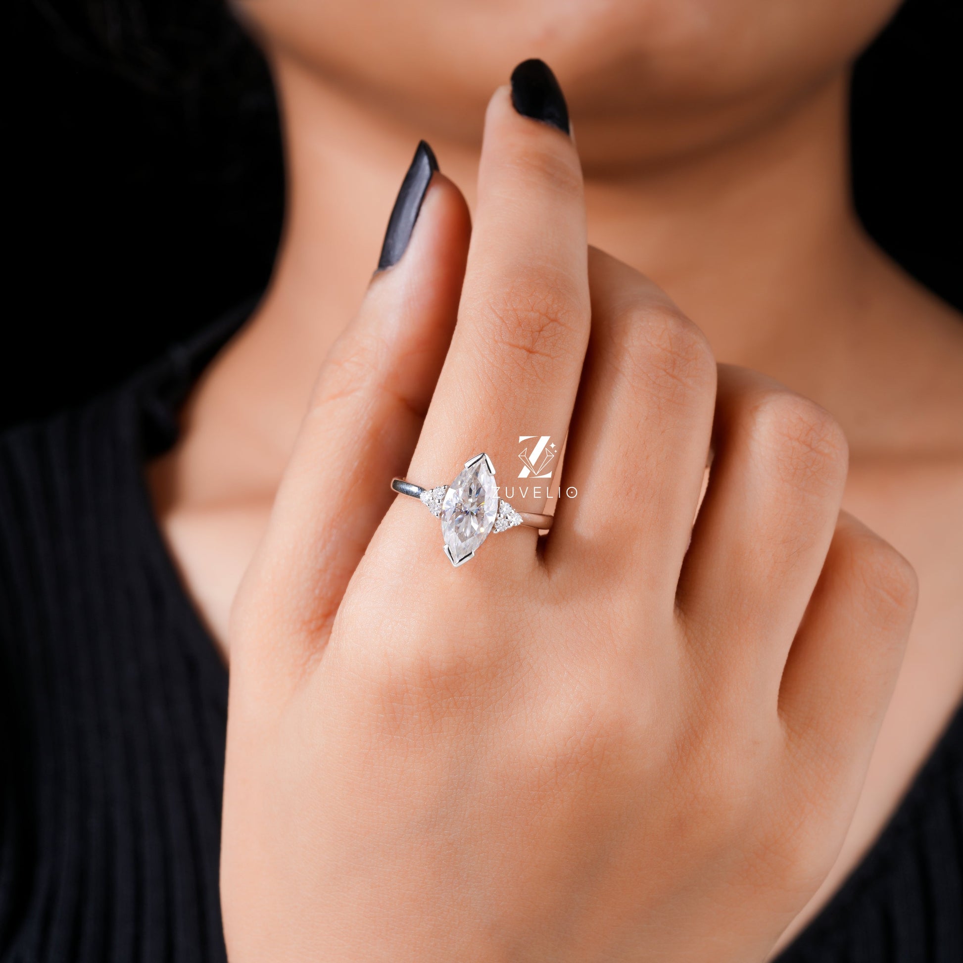 Marquise Half Bezel Ring - Zuvelio.com