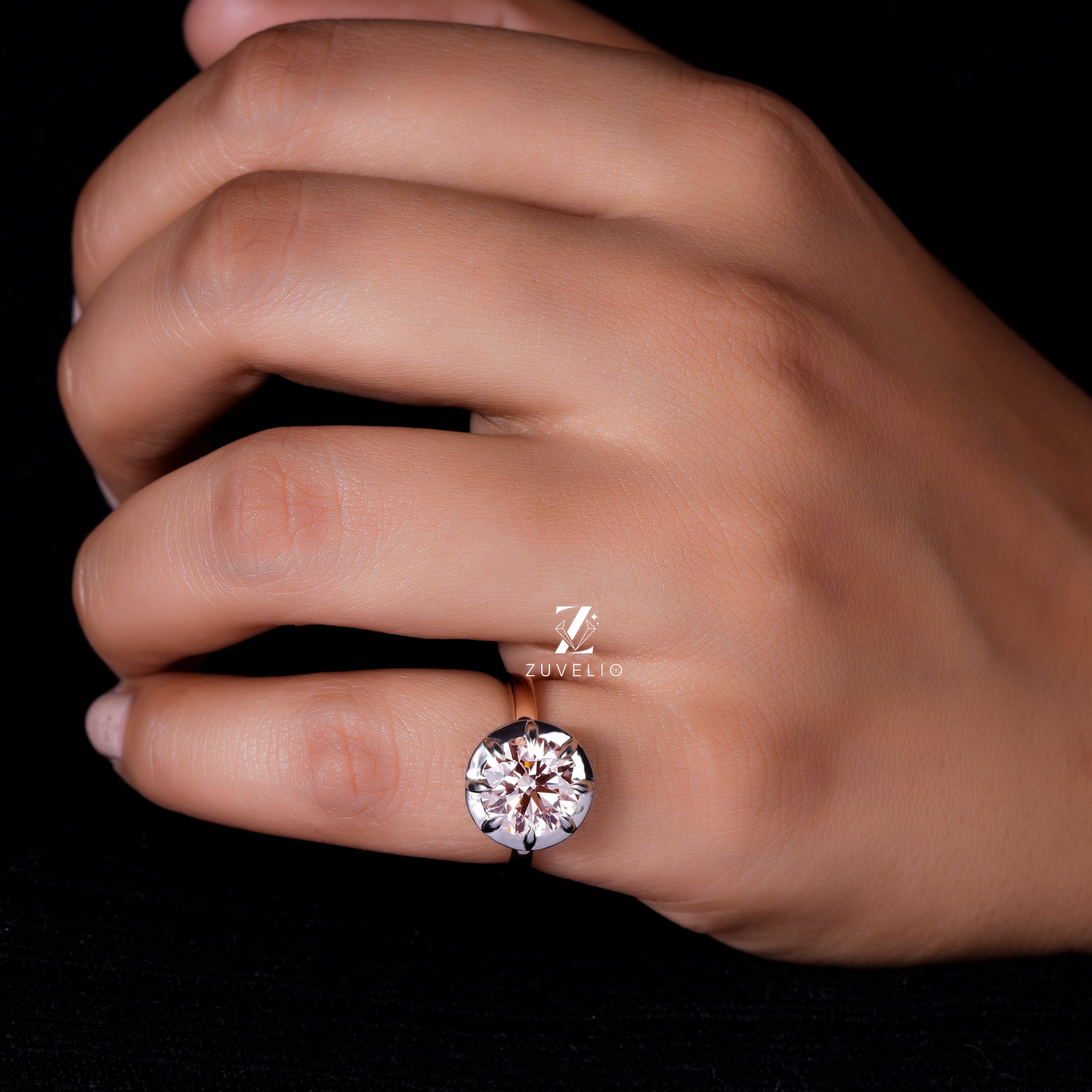 Round Cut Vivid Pink Lab Diamond Engagement Ring