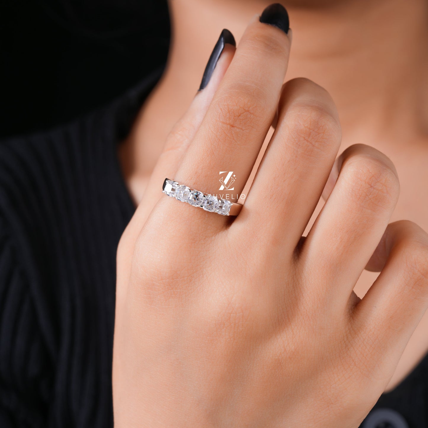 3.50 MM Asscher Moissanite Band - Zuvelio.com