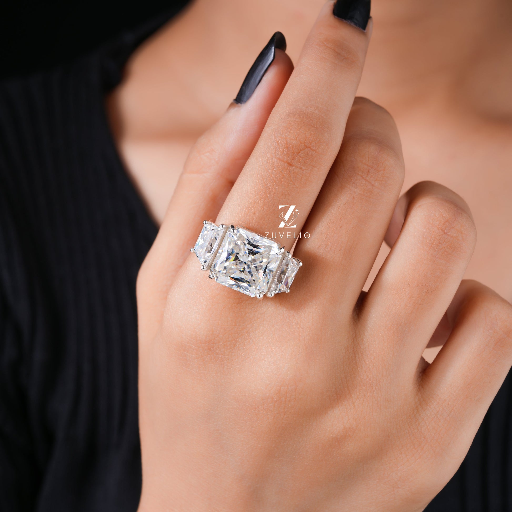 Radiant Three Stone Ring - Zuvelio.com