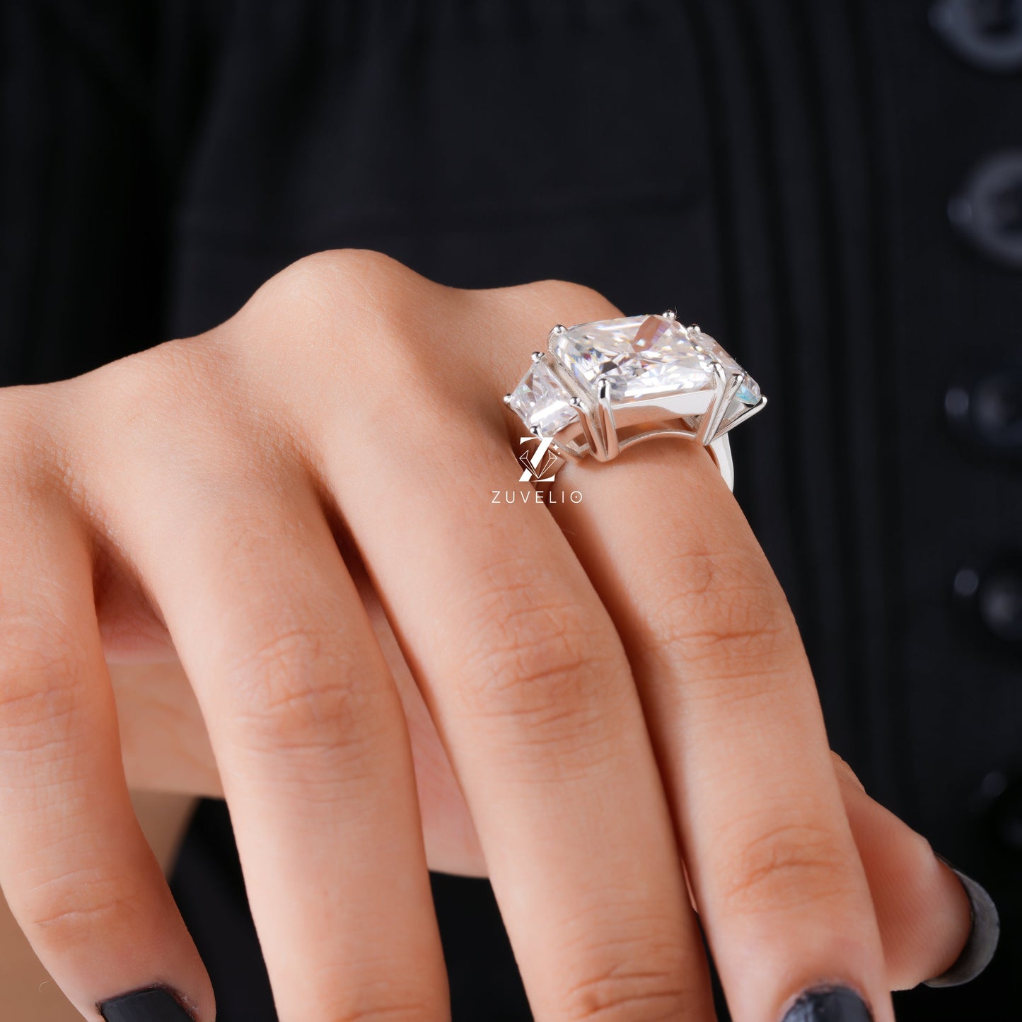Radiant Three Stone Ring - Zuvelio.com