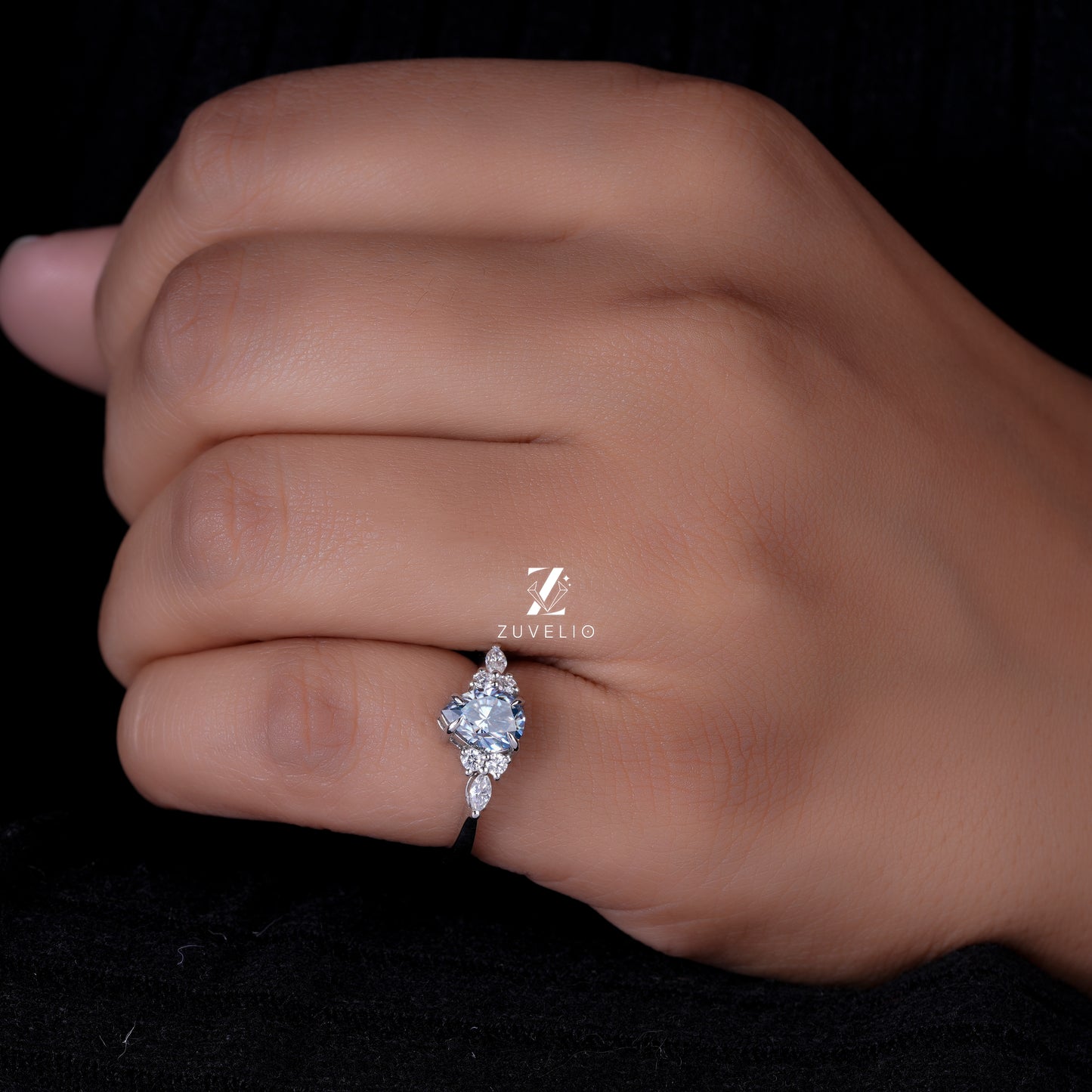 Blue Pear Moissanite Ring
