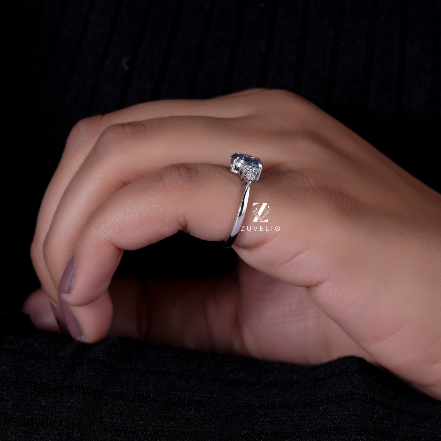 Blue Pear Moissanite Ring