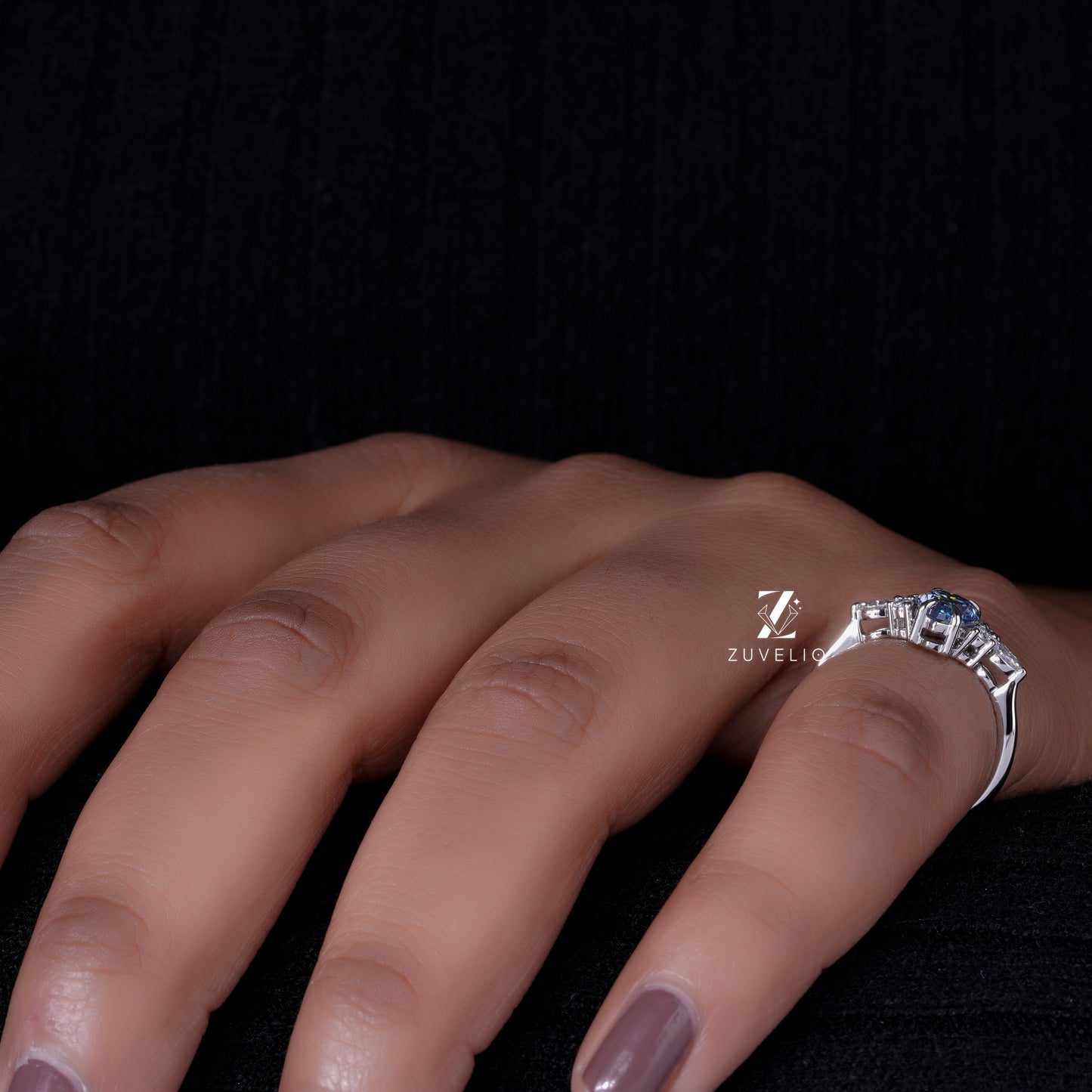 Blue Pear Moissanite Ring