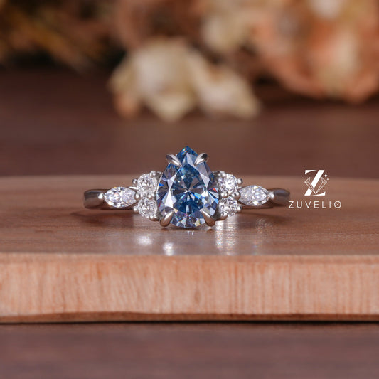 Blue Pear Moissanite Ring