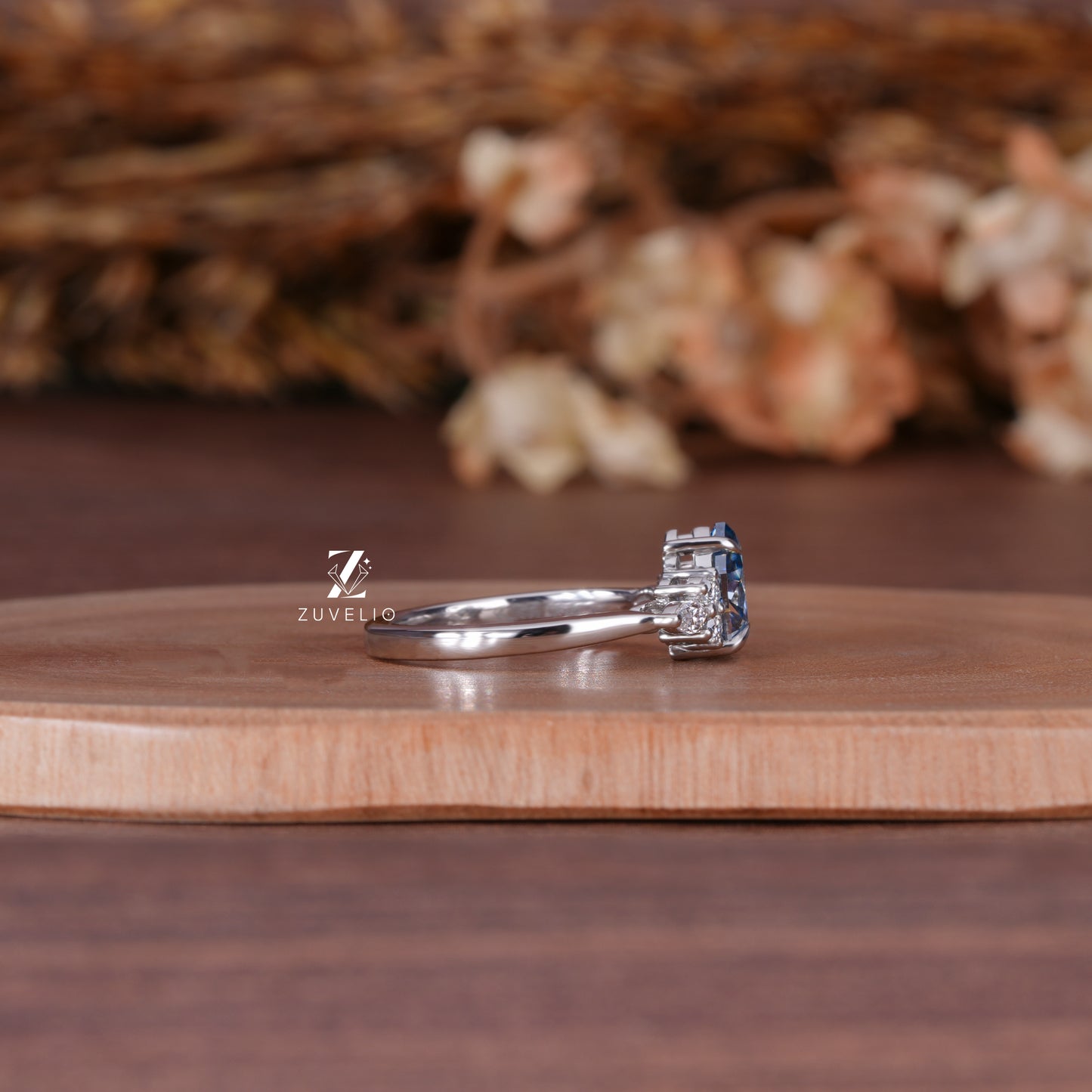 Blue Pear Moissanite Ring