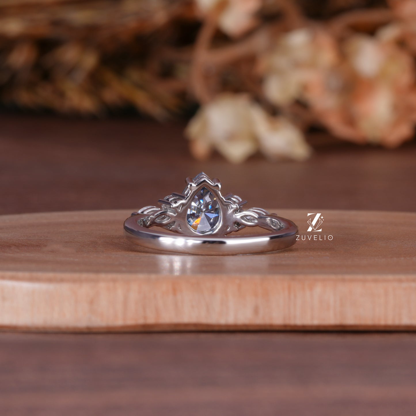 Blue Pear Moissanite Ring