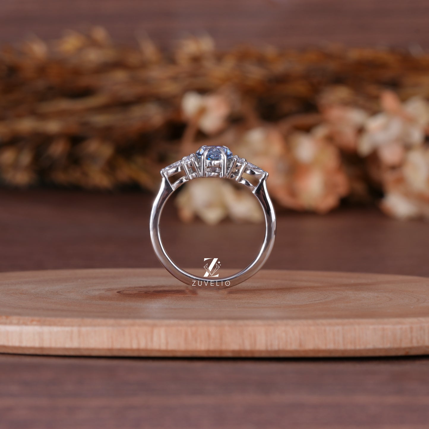 Blue Pear Moissanite Ring
