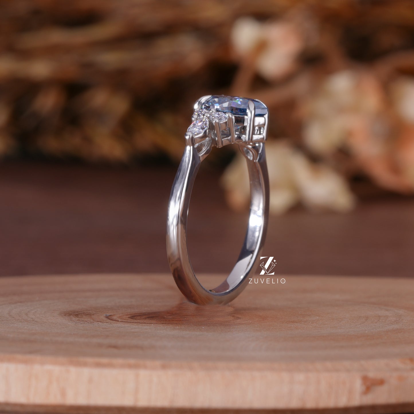 Blue Pear Moissanite Ring