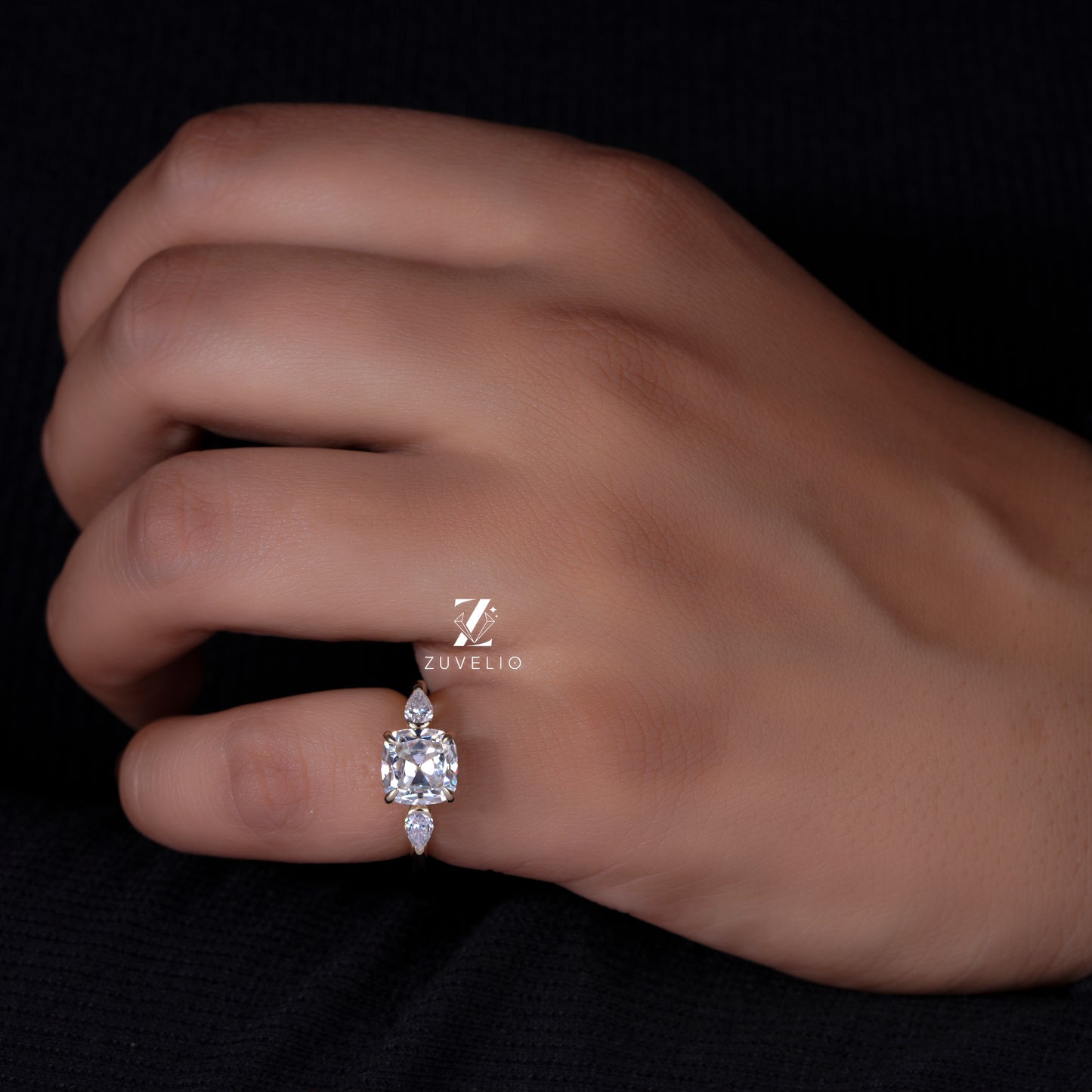 Trilogy Cushion Moissanite Ring