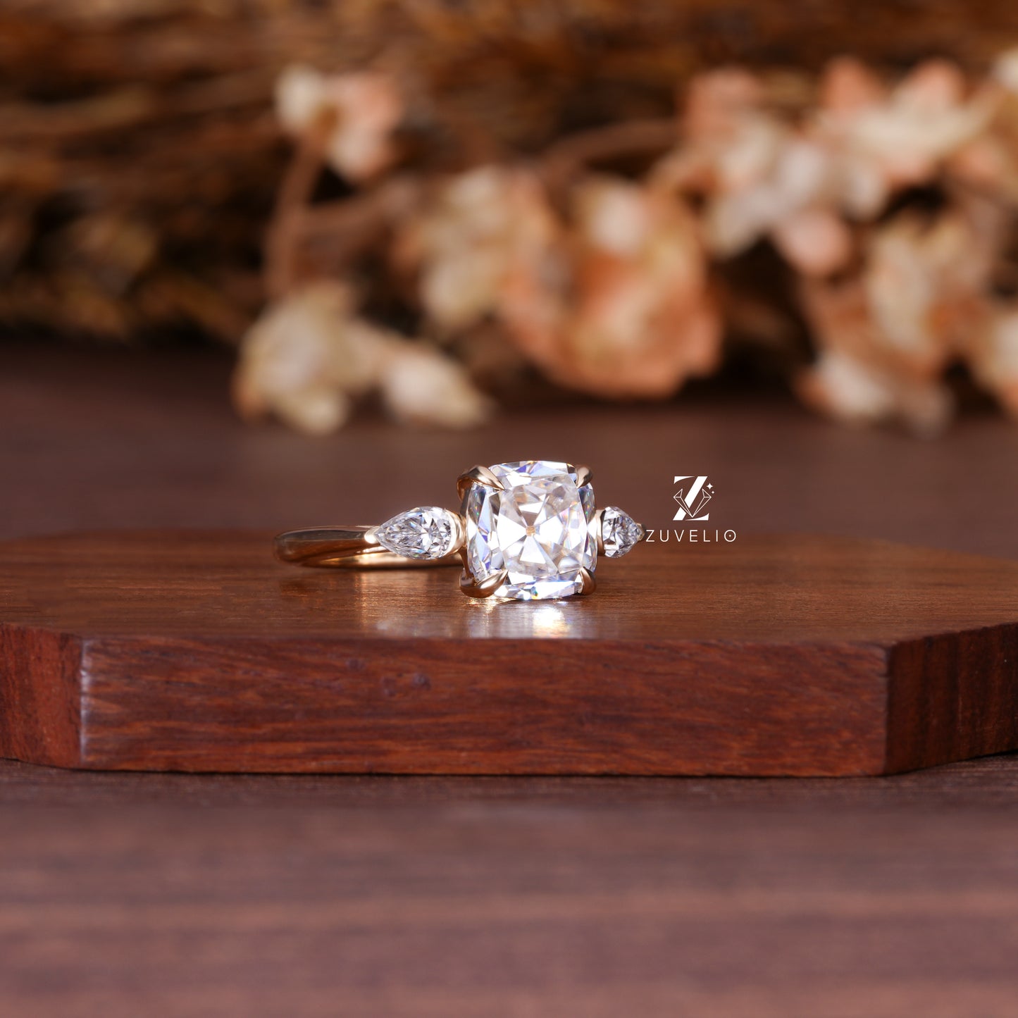 Trilogy Cushion Moissanite Ring