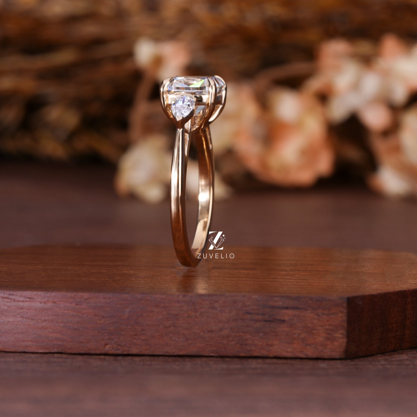 Trilogy Cushion Moissanite Ring