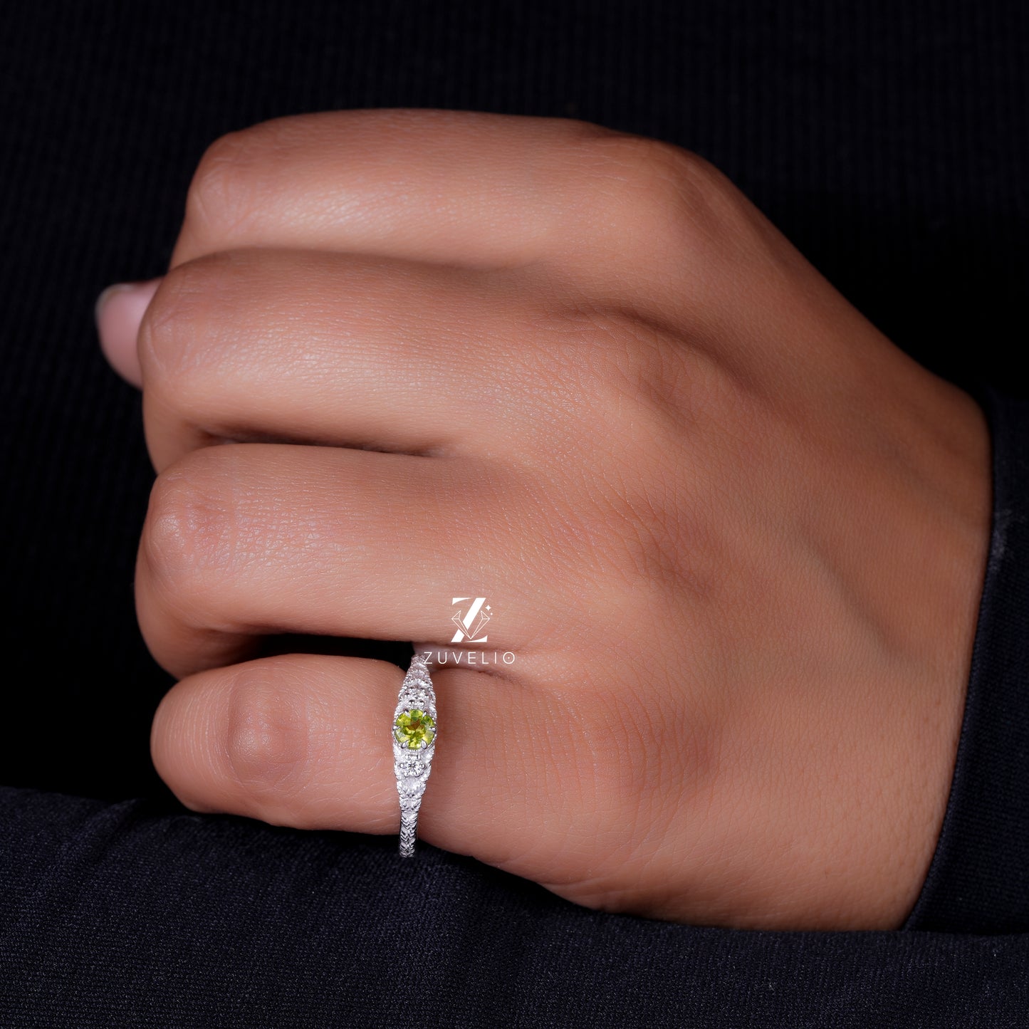 Round Peridot Moissanite Ring