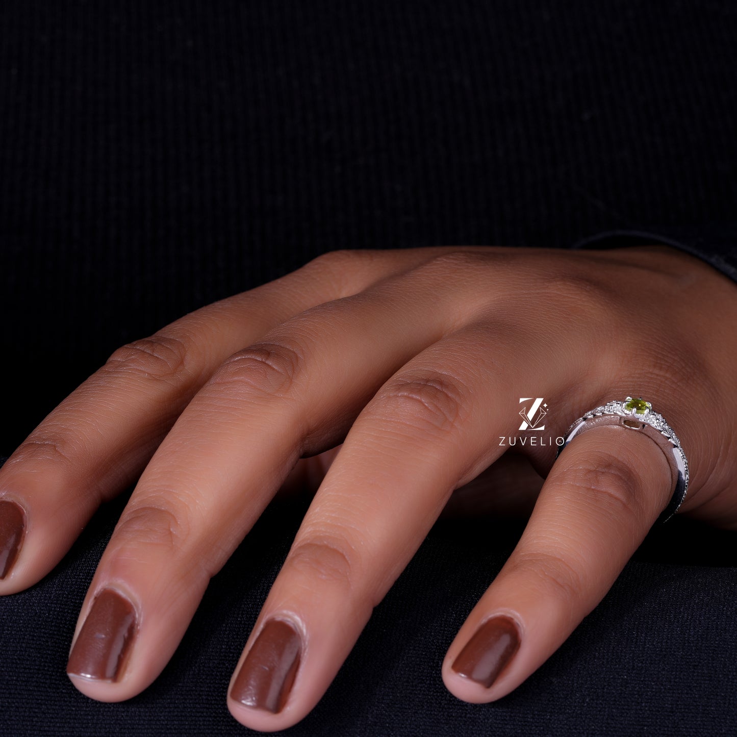 Round Peridot Moissanite Ring