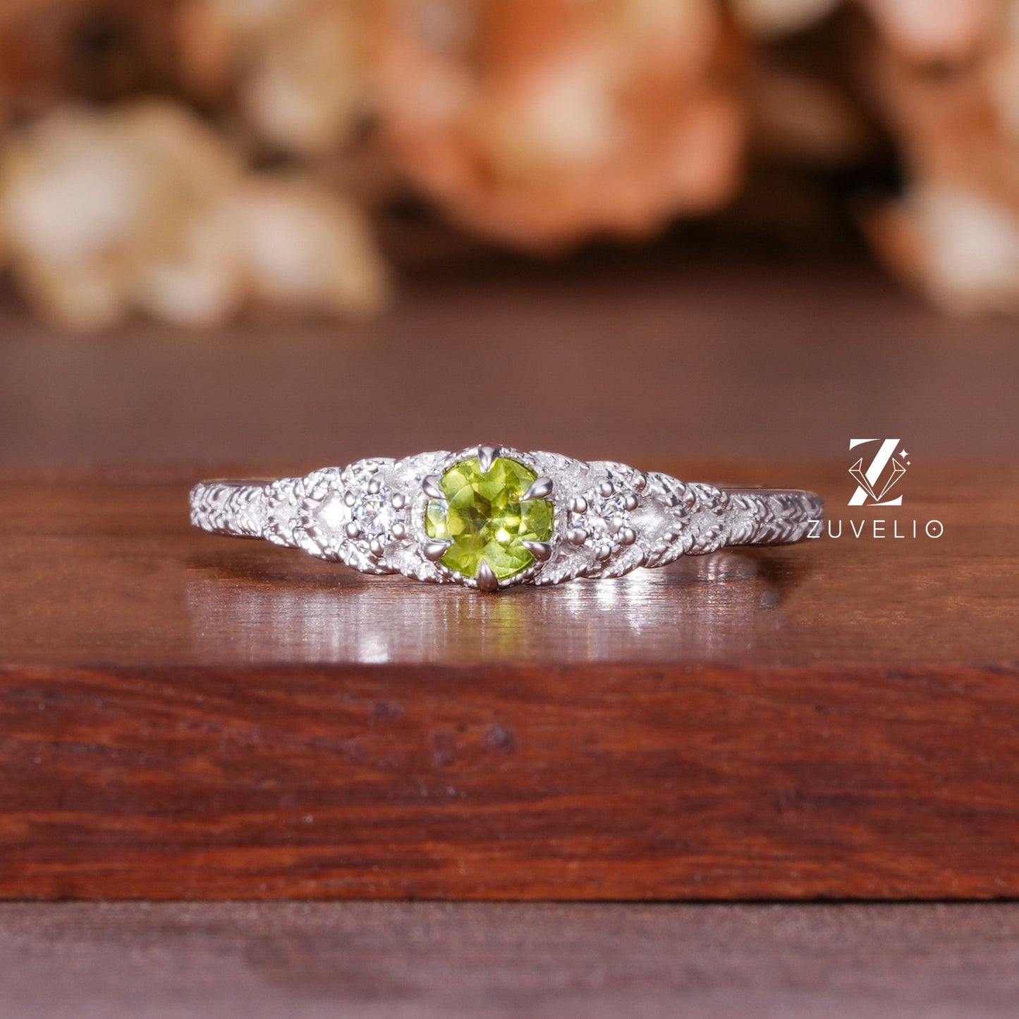 Round Peridot Moissanite Ring