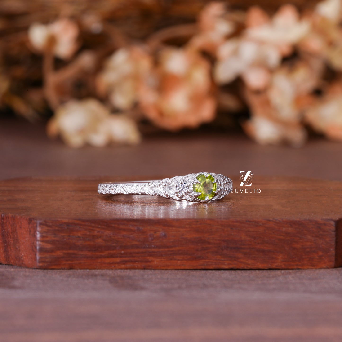 Round Peridot Moissanite Ring