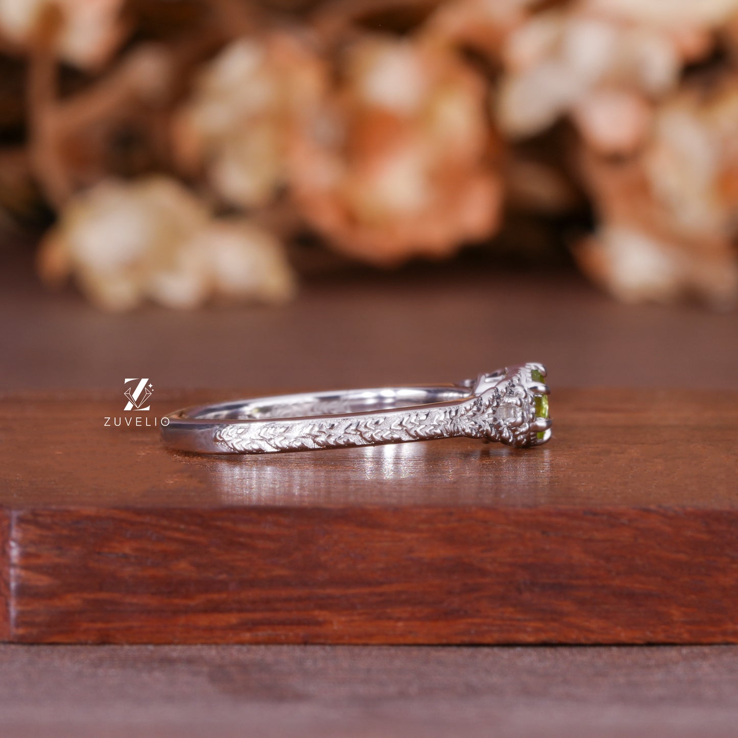 Round Peridot Moissanite Ring