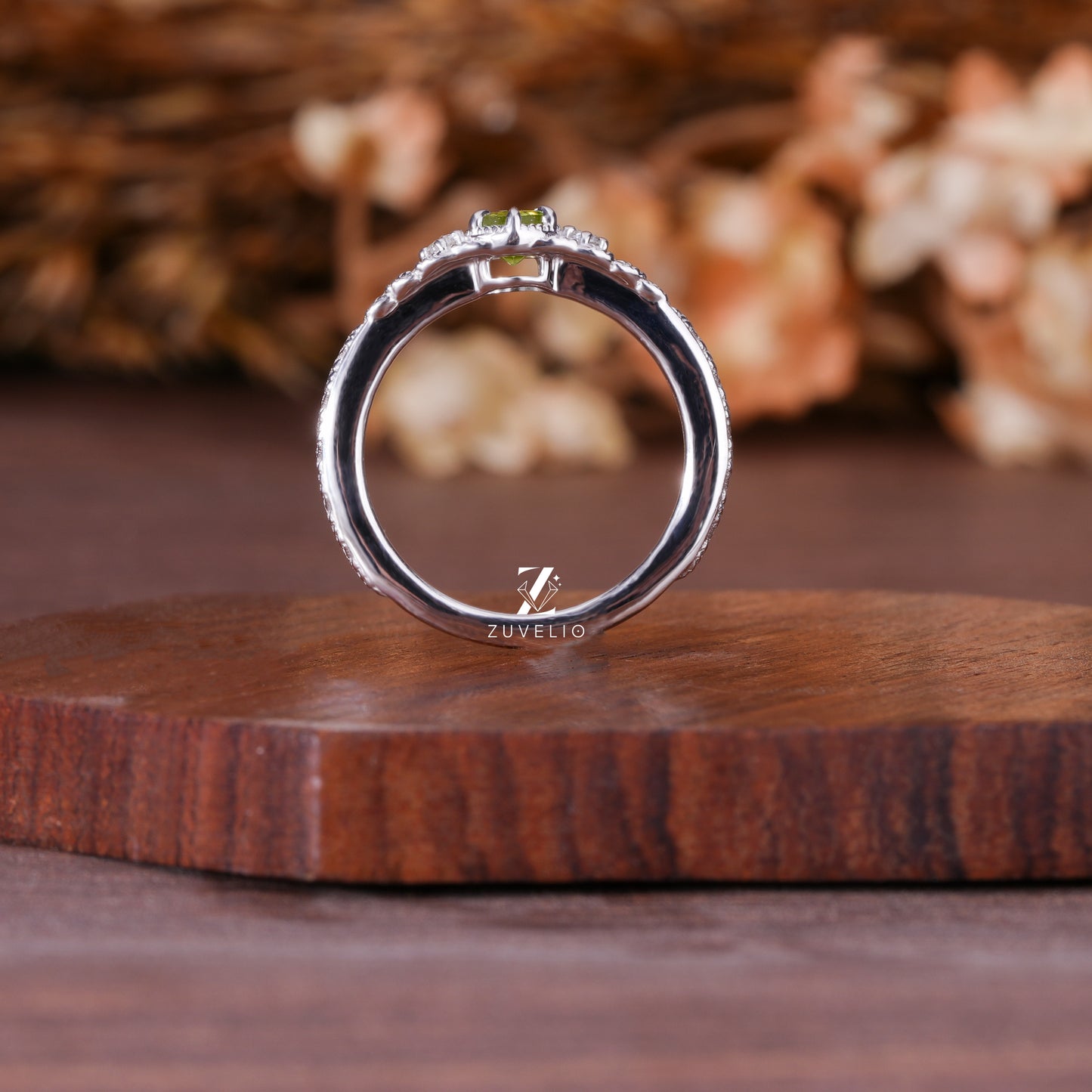 Round Peridot Moissanite Ring