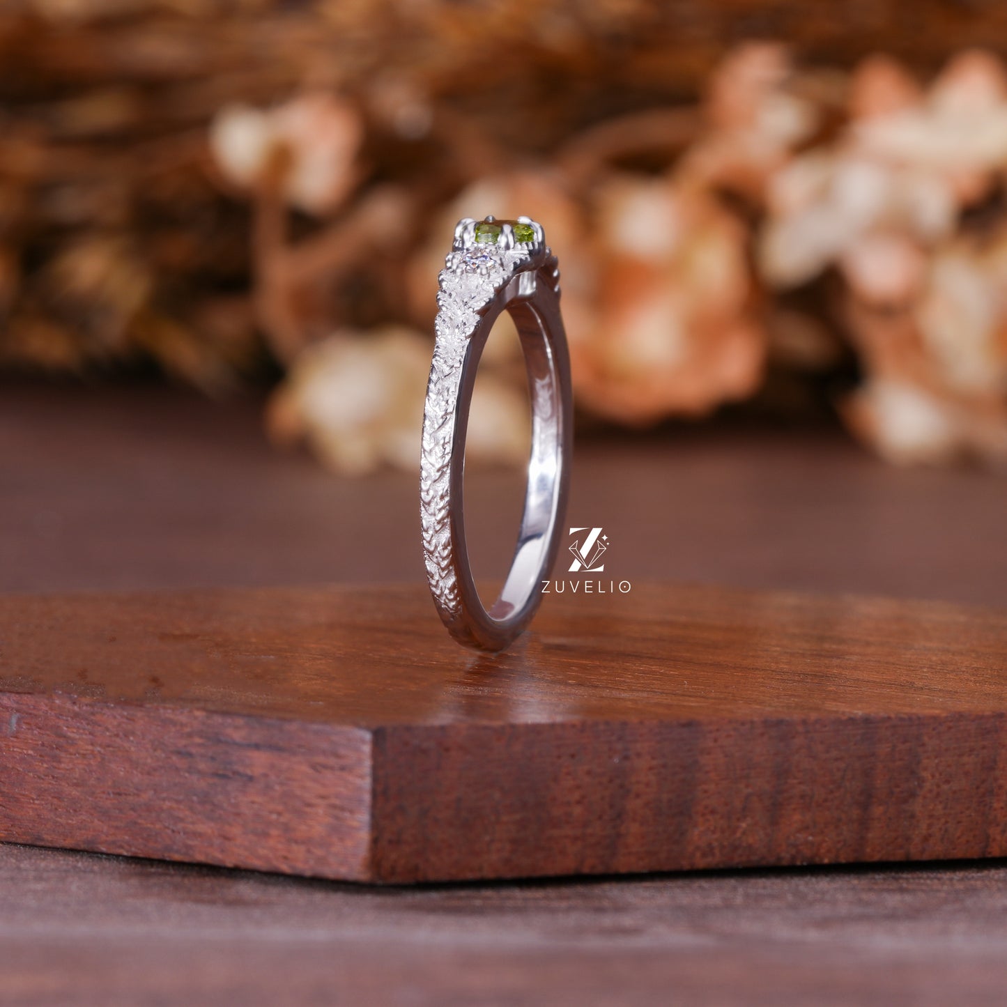 Round Peridot Moissanite Ring