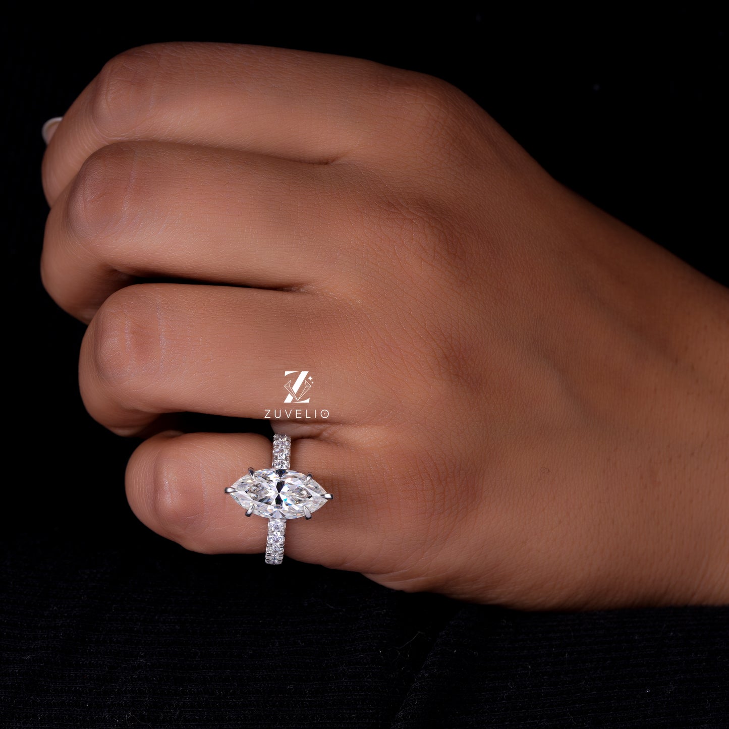 Marquise Moissanite Pavé Ring