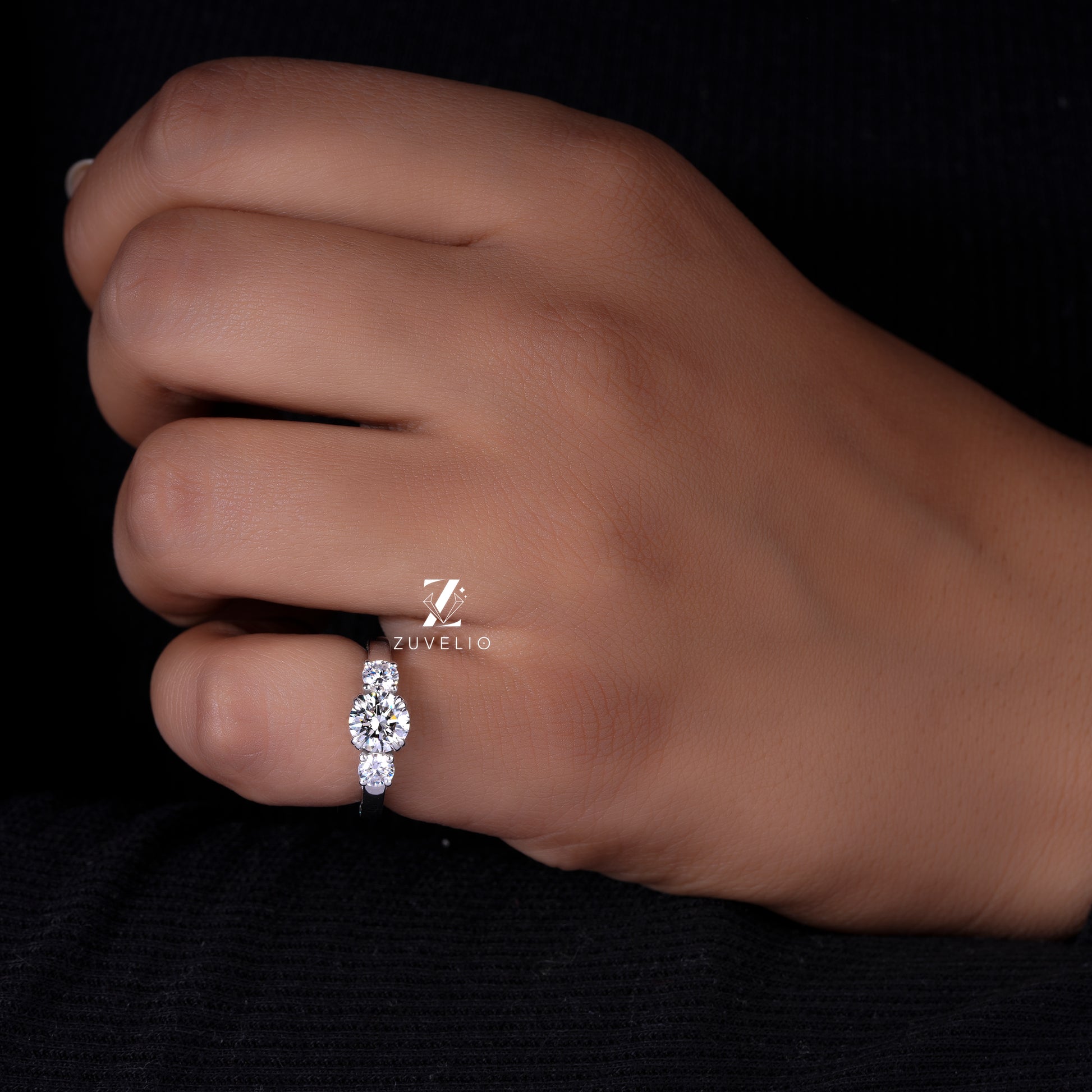 Three Stone Round Lab Diamond Engagement Ring
