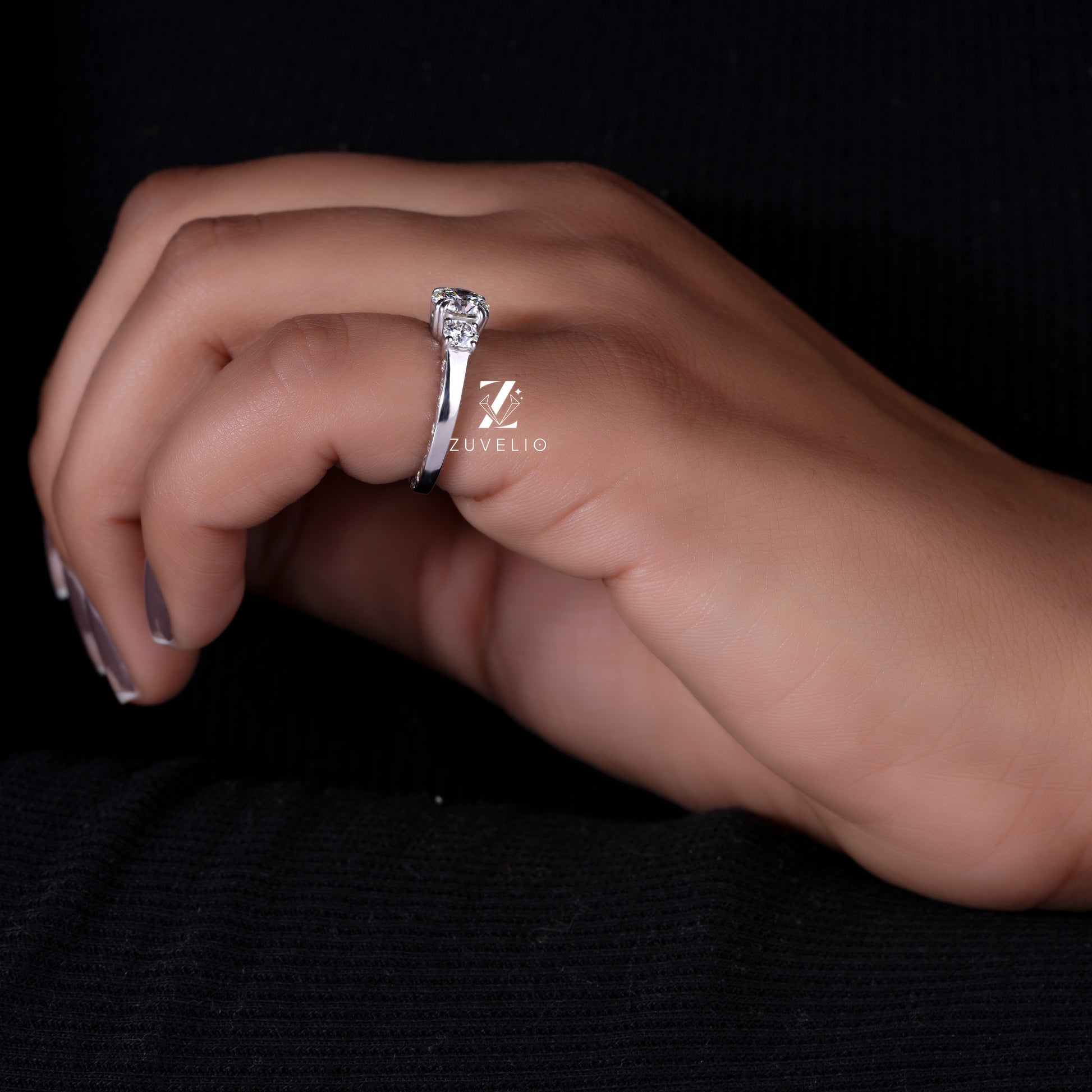 Round Cut Lab Diamond Trilogy Ring