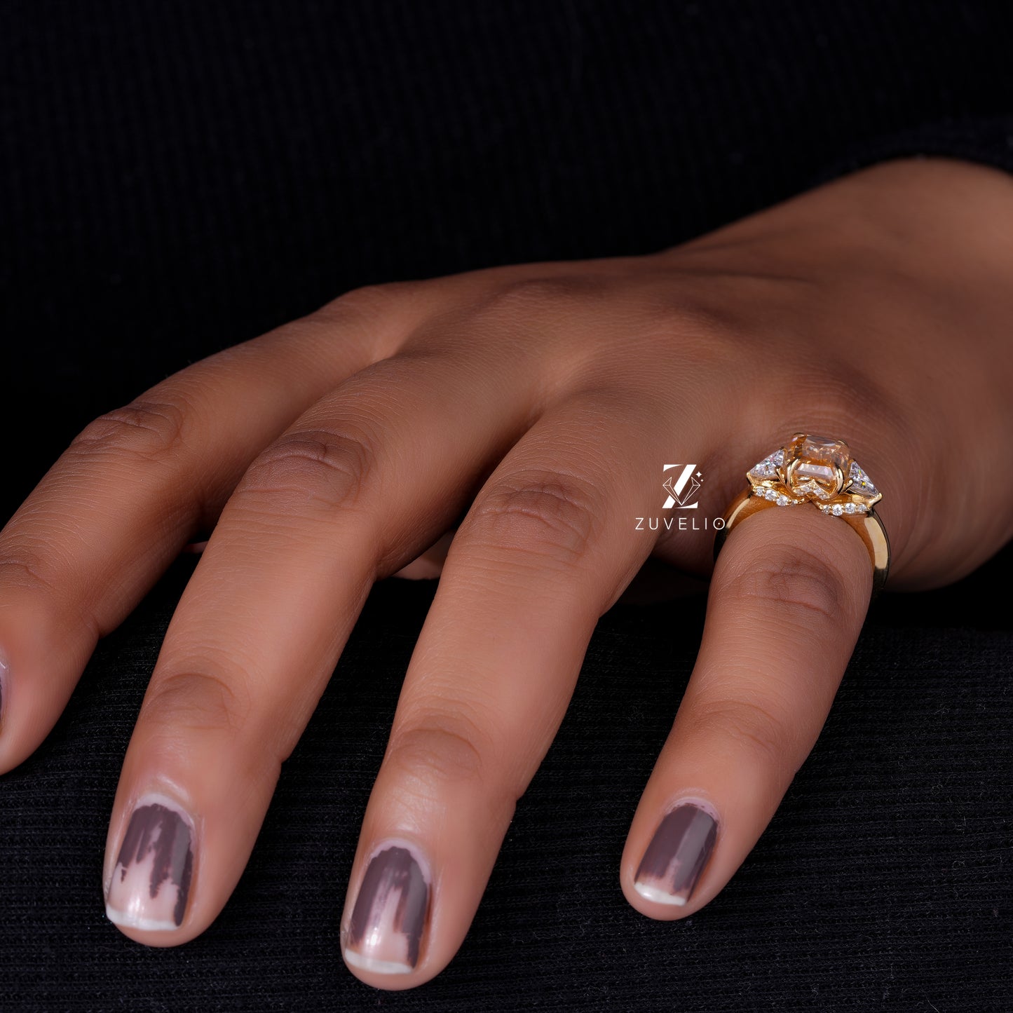 Emerald Champagne Trilogy Ring