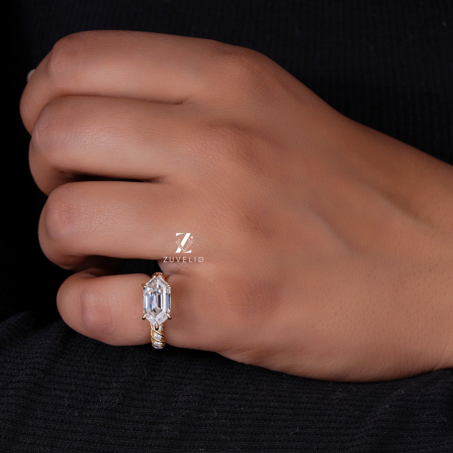 Hexagon Moissanite Designer Ring