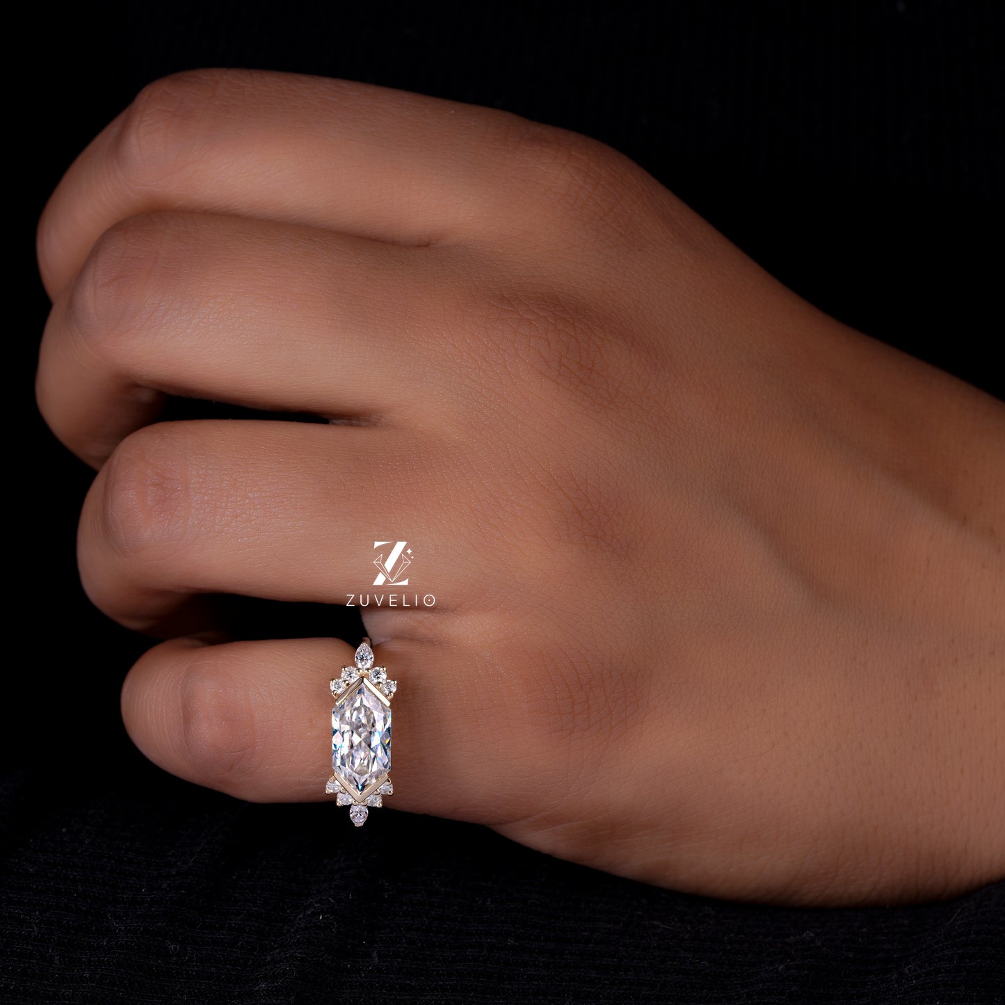 Hexagon Moissanite Bezel Ring