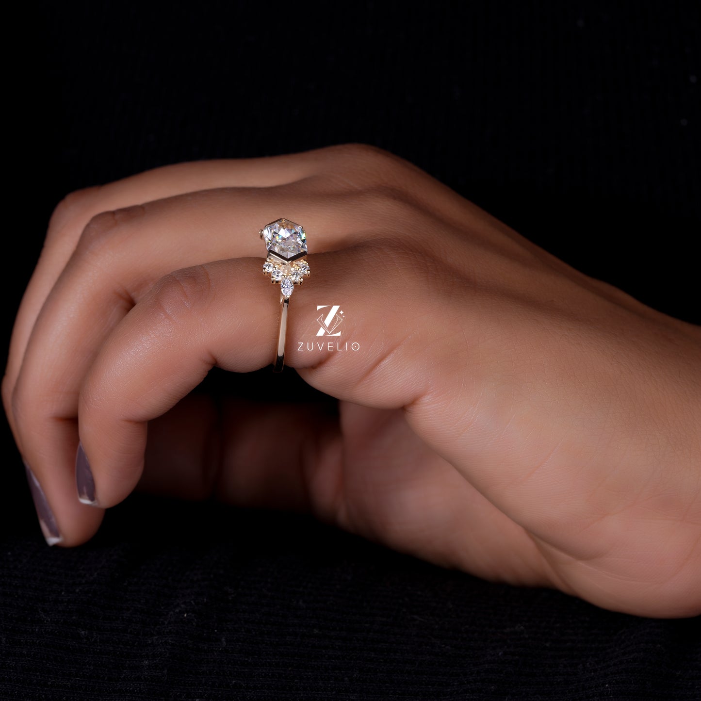 Hexagon Moissanite Bezel Ring