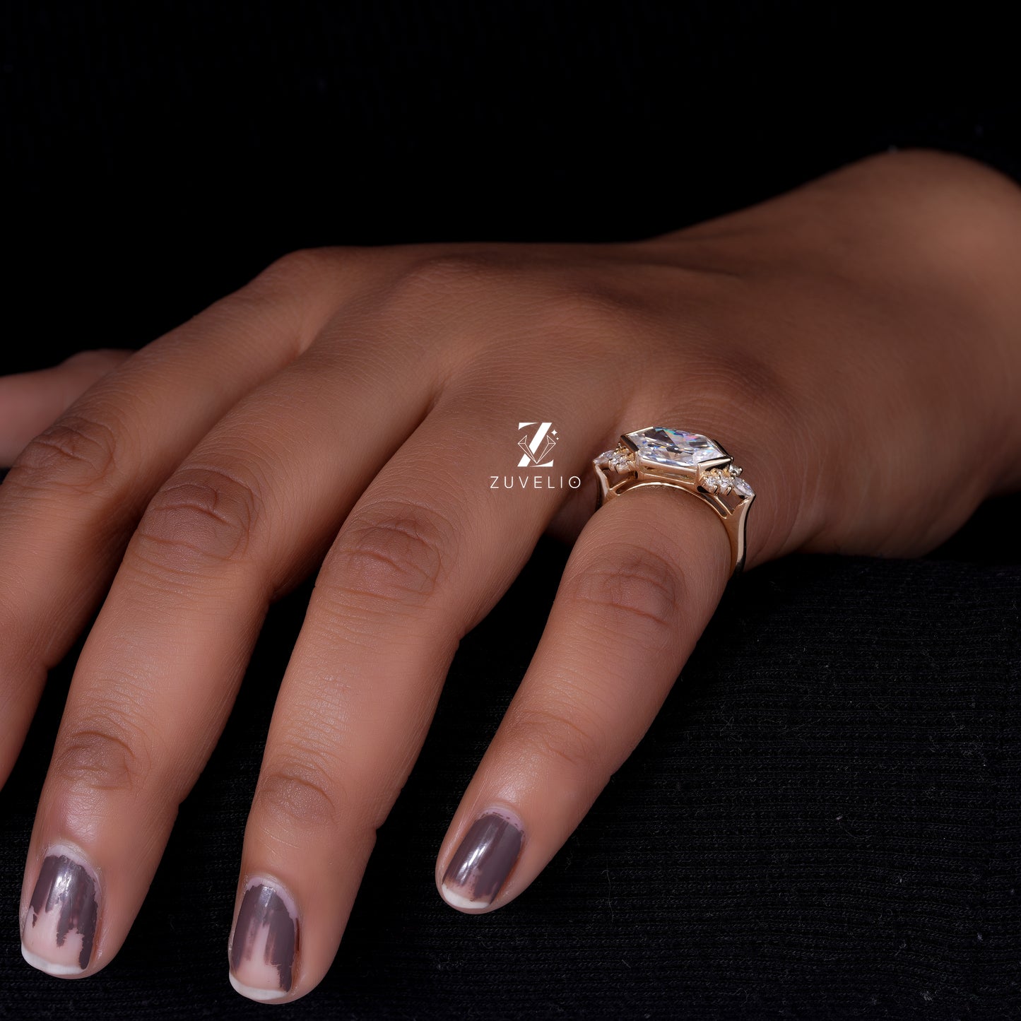 Hexagon Moissanite Bezel Ring